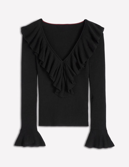 Ruffled Rib Henley Sweater-Black-5