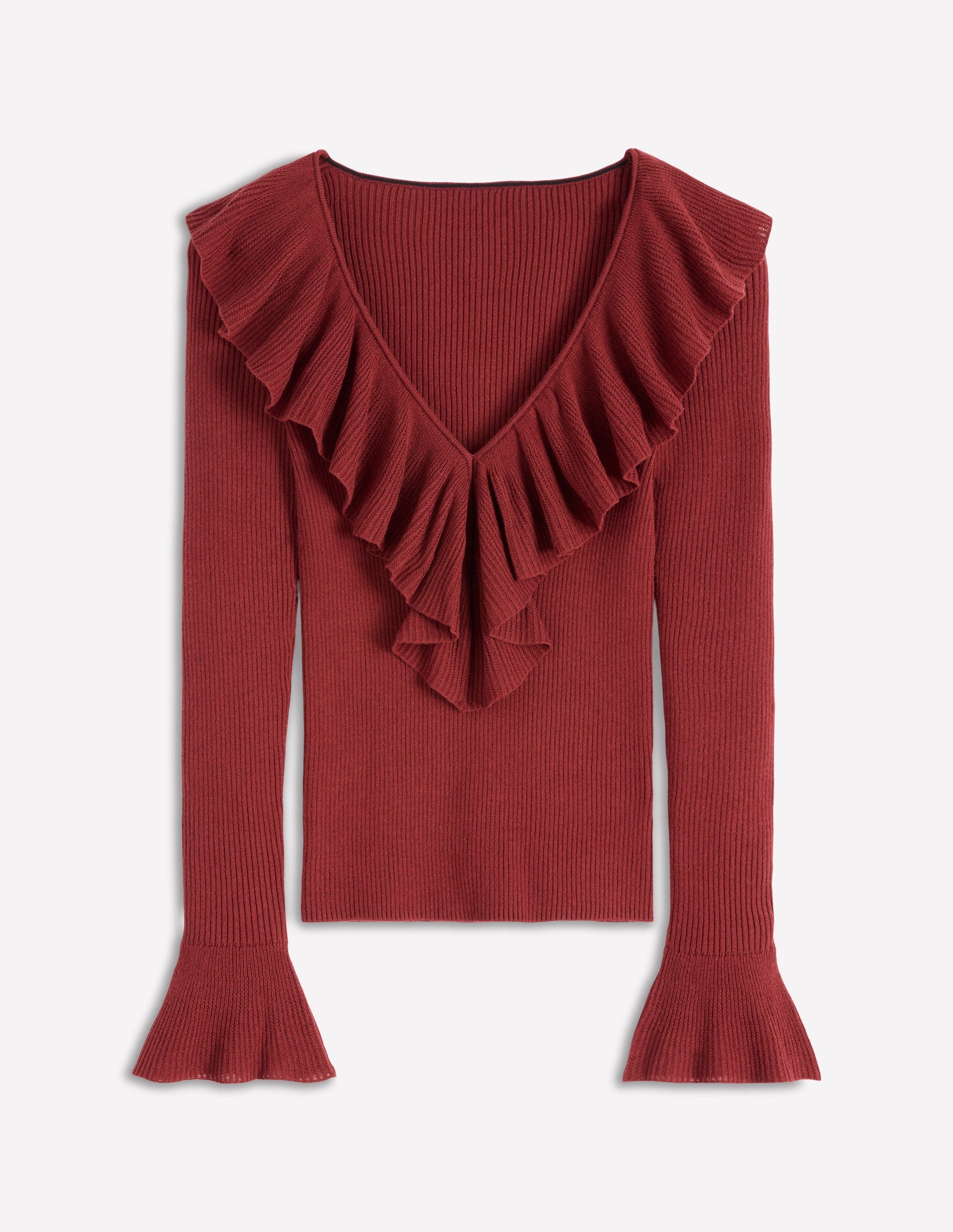 Ruffled Rib Henley Sweater-Chestnut-6