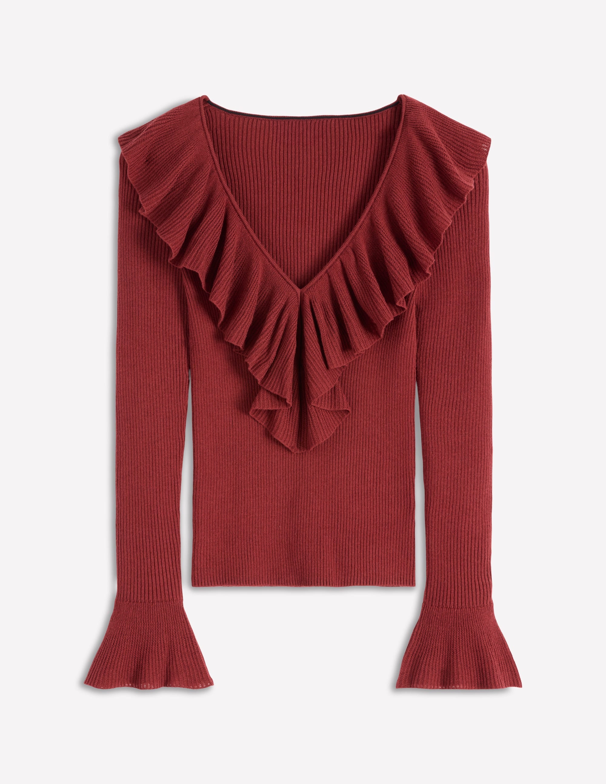 Ruffled Rib Henley Sweater-Chestnut - Image 6