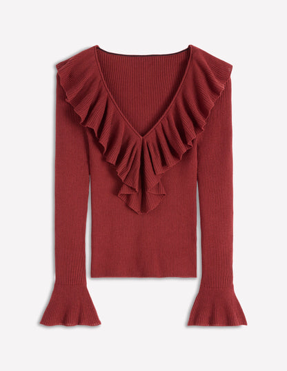 Ruffled Rib Henley Sweater-Chestnut-6