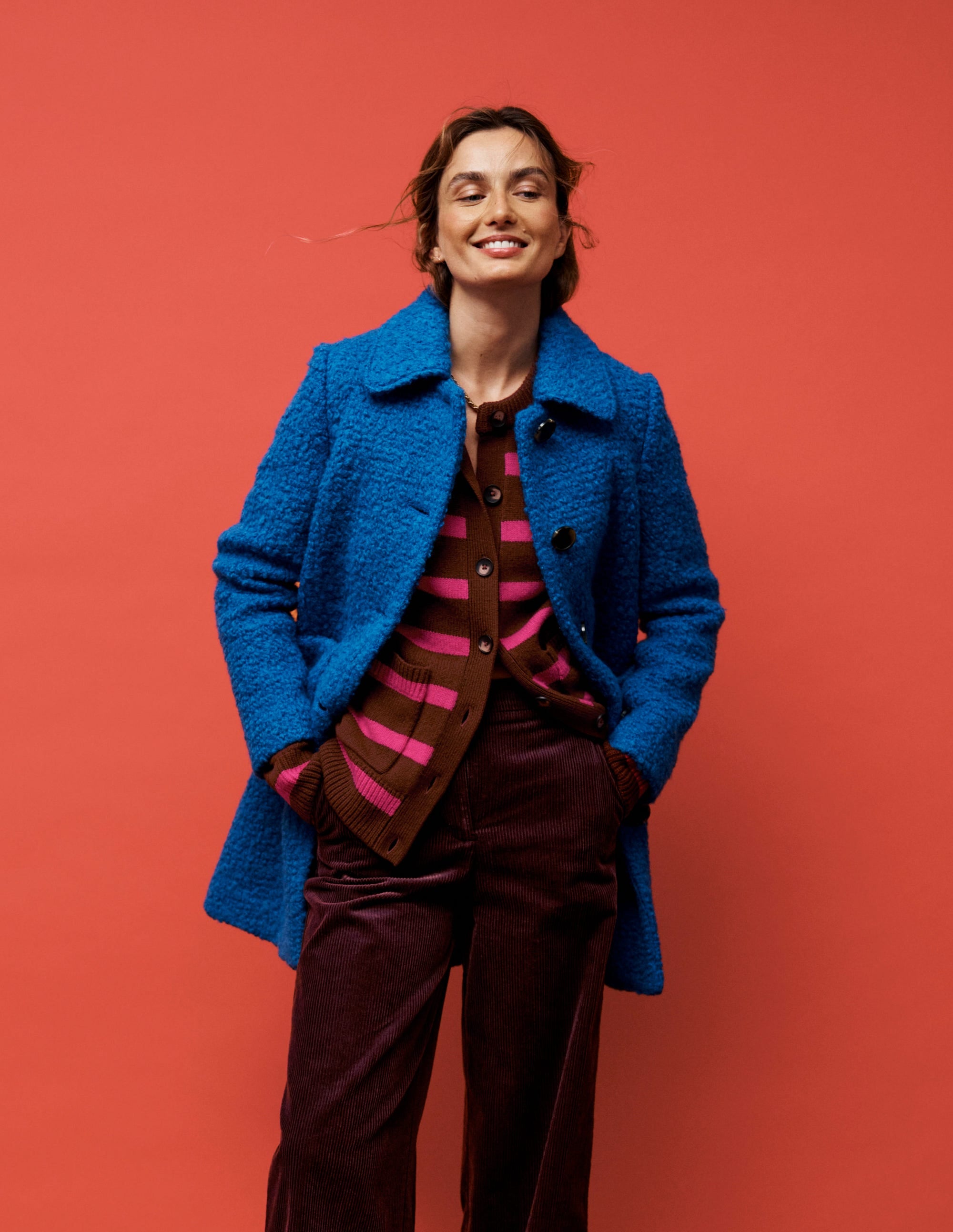 Marion Merino Cardigan-Raw Umber, Brilliant Pink - Image 5
