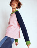 Marion Merino Sweater-French Pink, Navy Colour Block