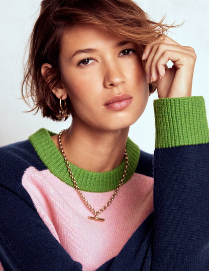 Marion Merino Sweater-French Pink, Navy Colour Block-2