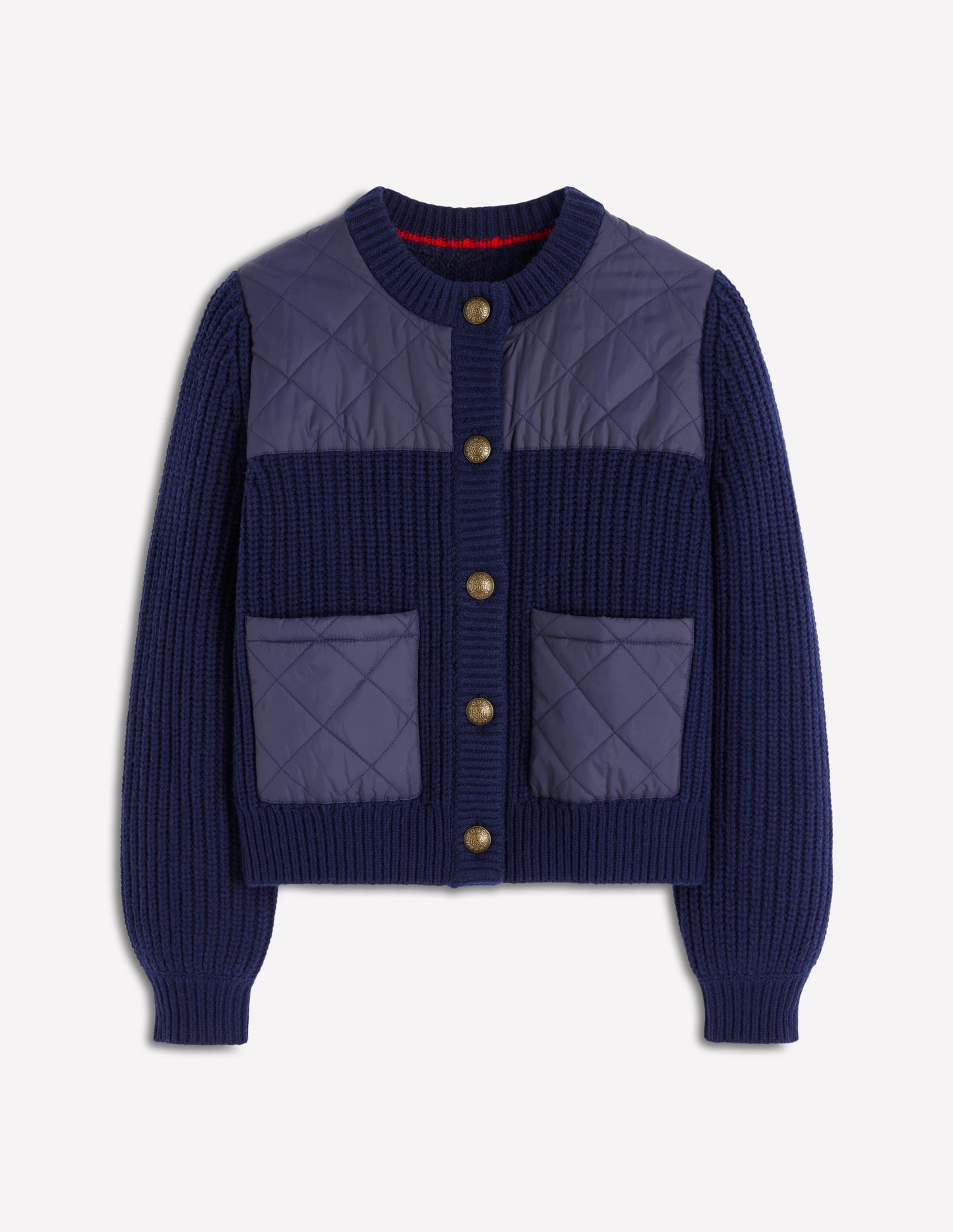 Short Quilted Knitted Jacket-Navy