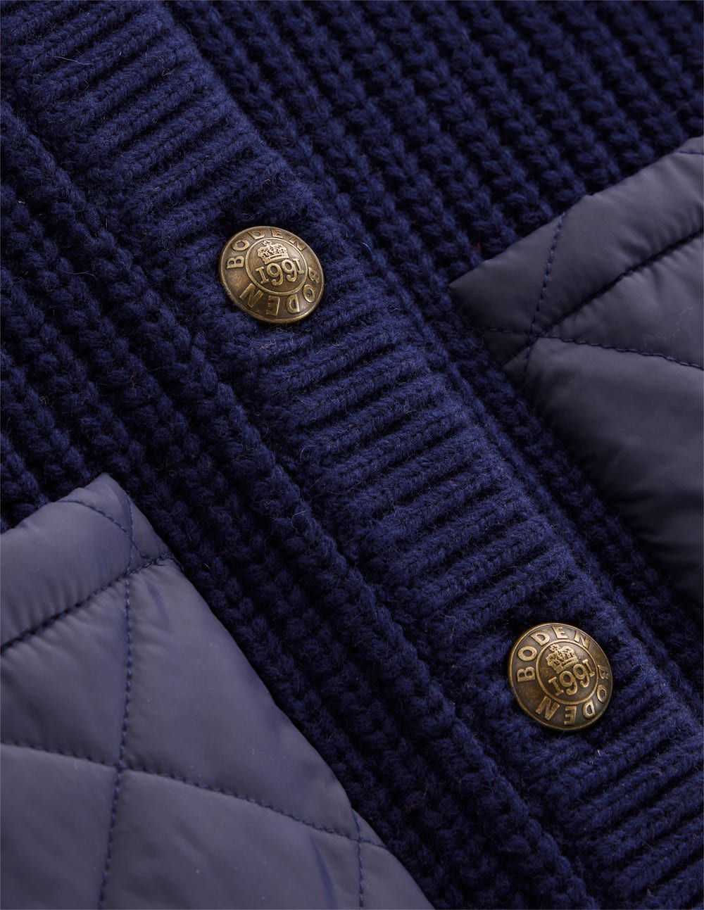 Short Quilted Knitted Jacket-Navy