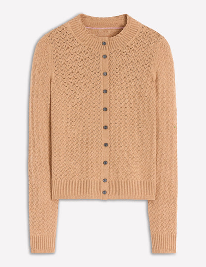 Diane Pointelle Cardigan-Camel Melange-5