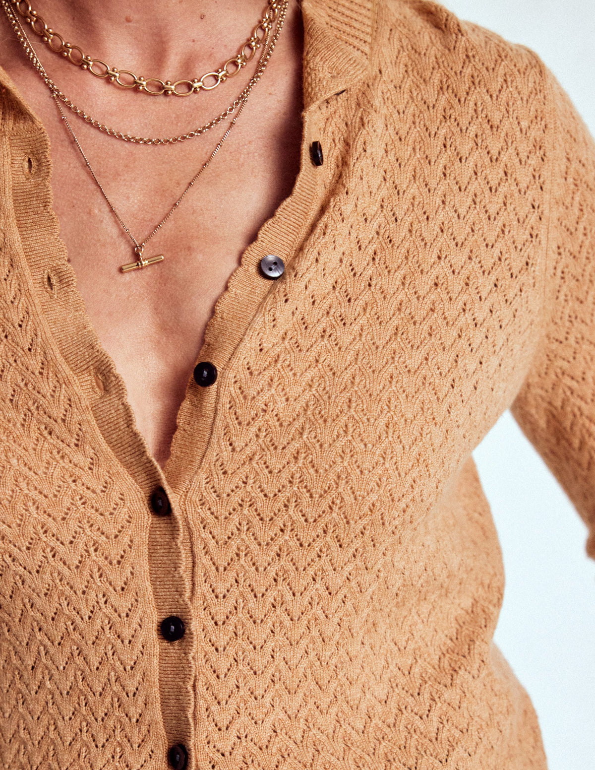 Diane Pointelle Cardigan-Camel Melange - Image 2