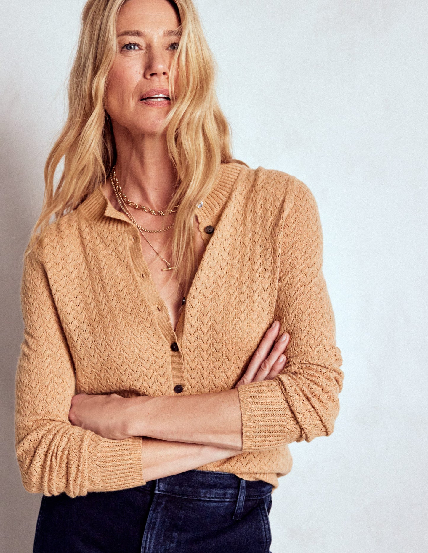 Diane Pointelle Cardigan-Camel Melange
