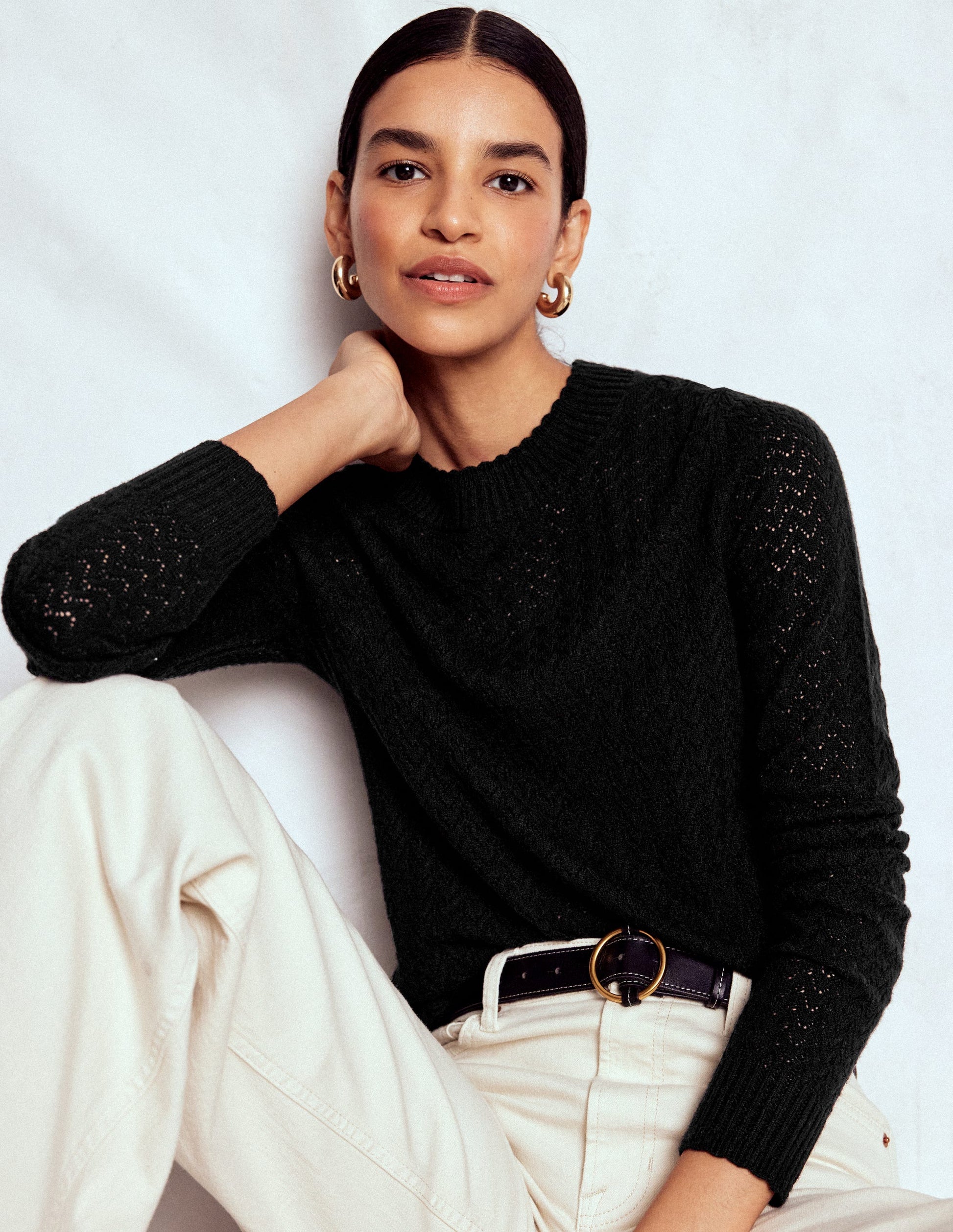 Diane Pointelle Sweater-Black Boden USA