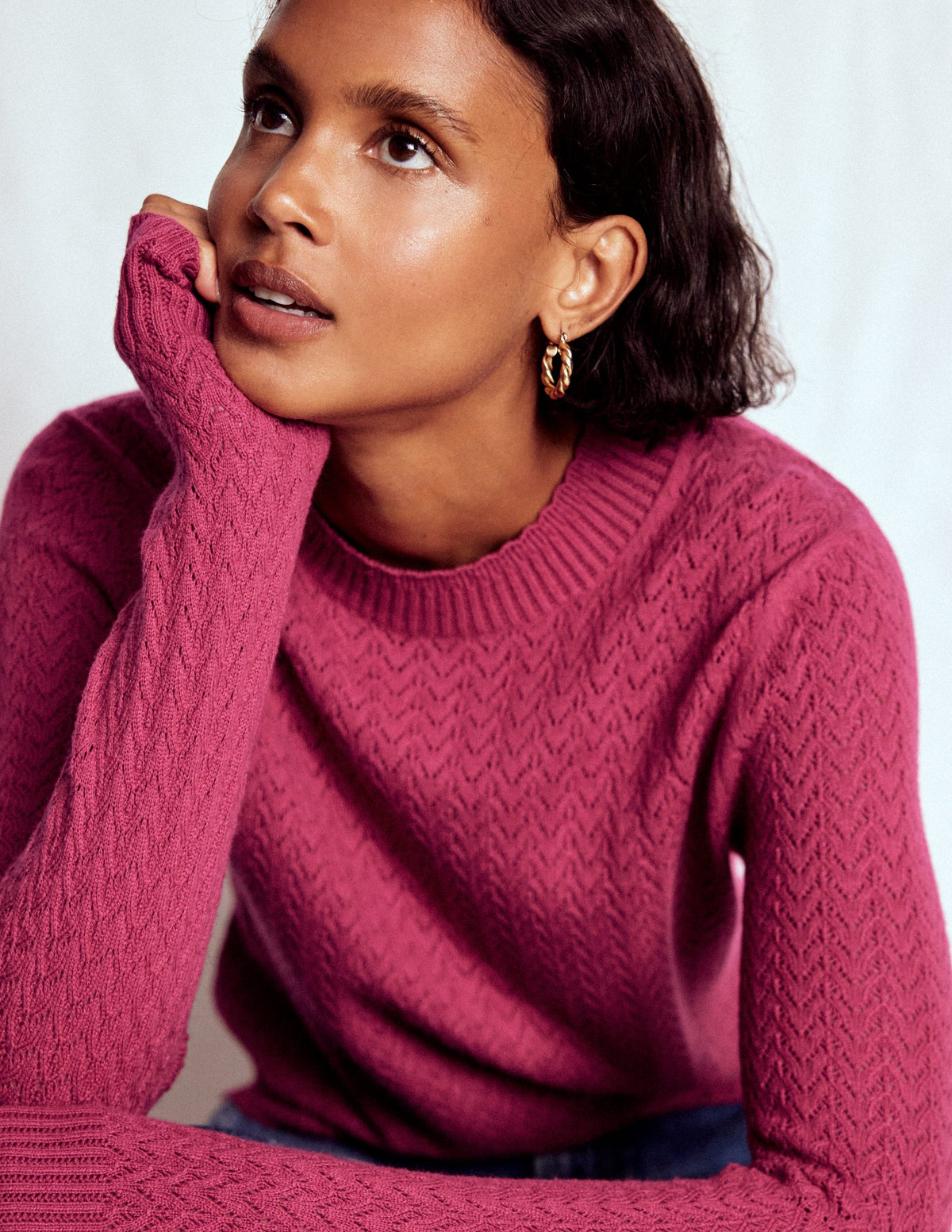 Diane Pointelle Sweater-Bright Cherry - Image 1
