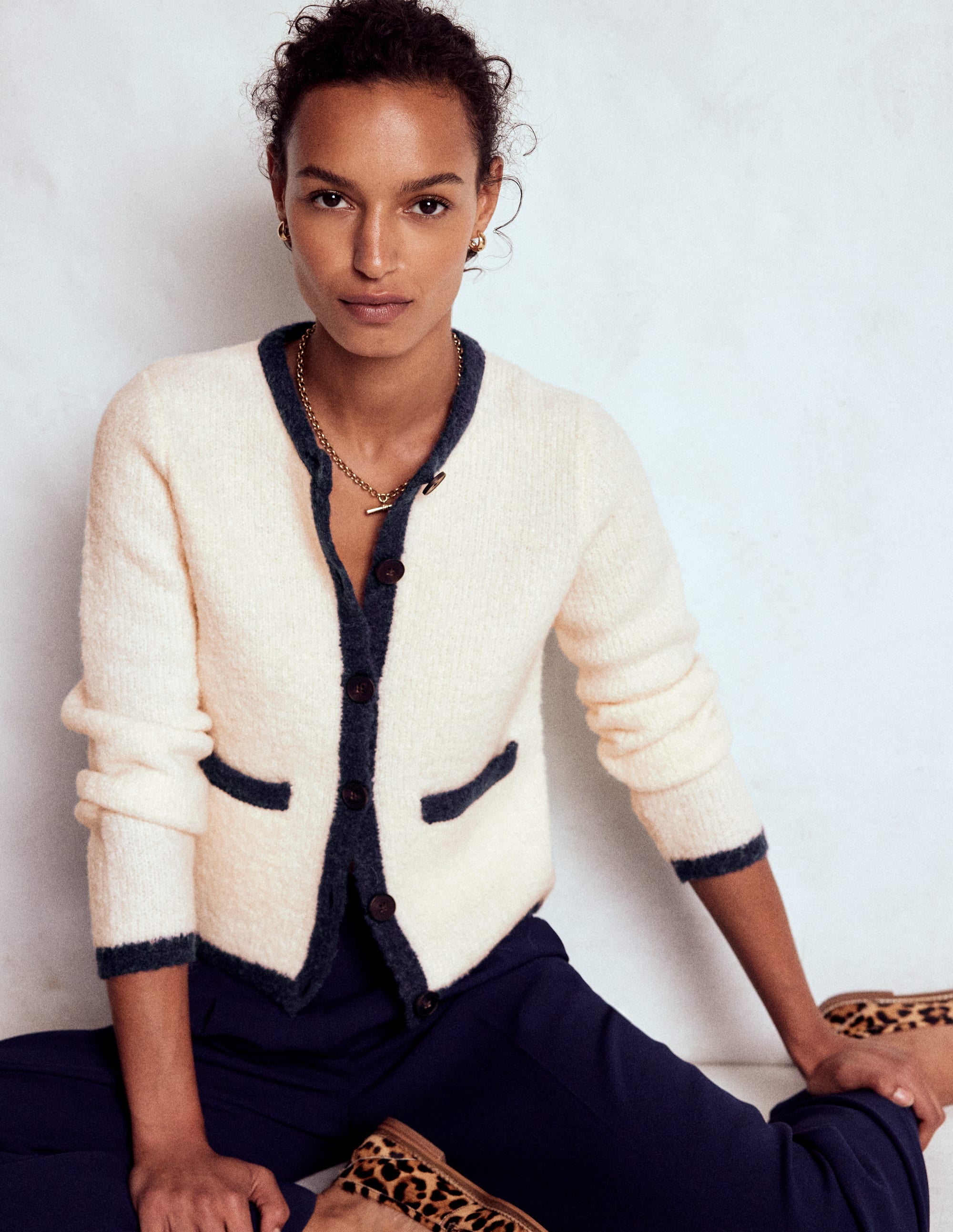 Ivory boucle knit jacket dress