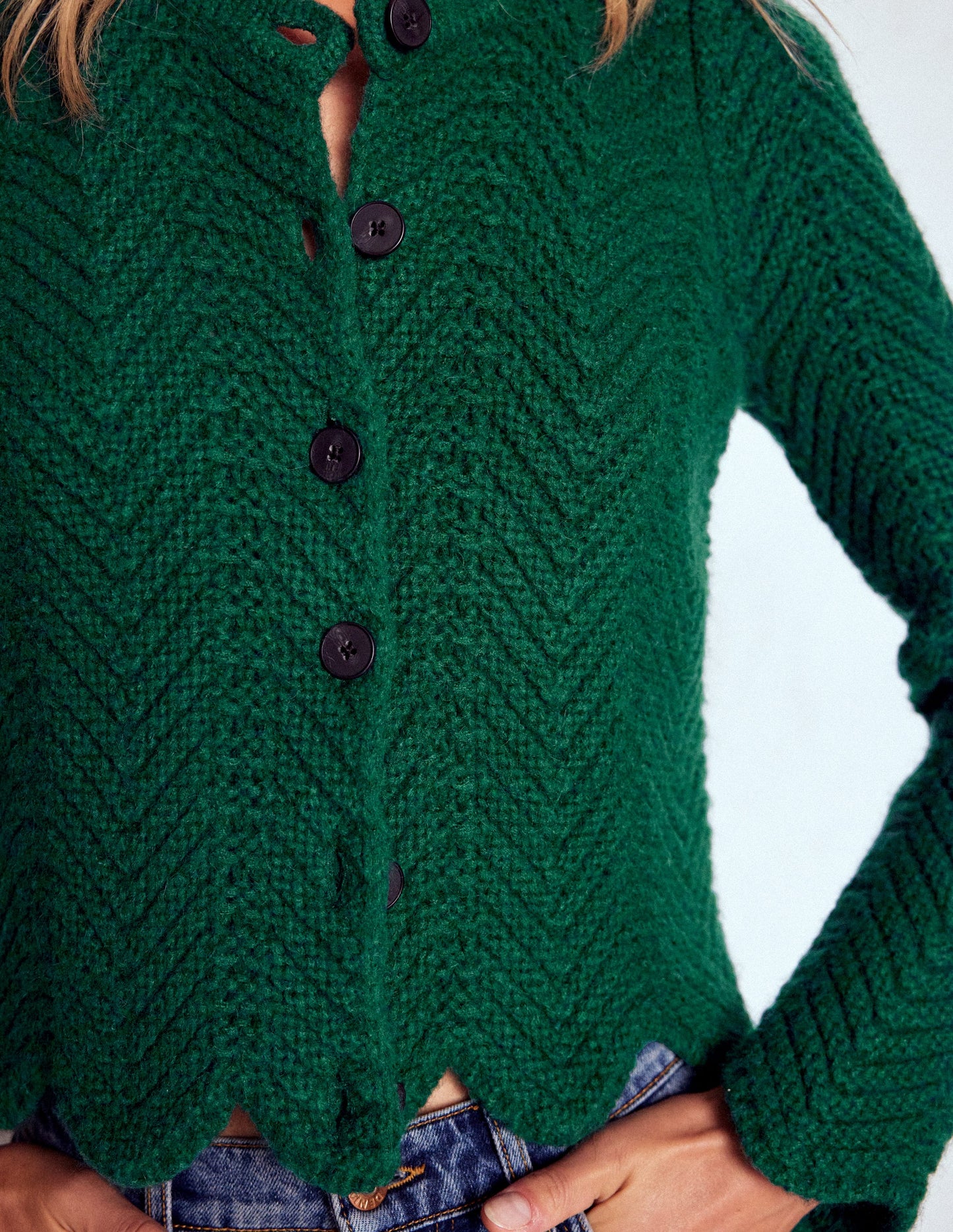 Chunky Chevron Knitted Jacket-Emerald Night