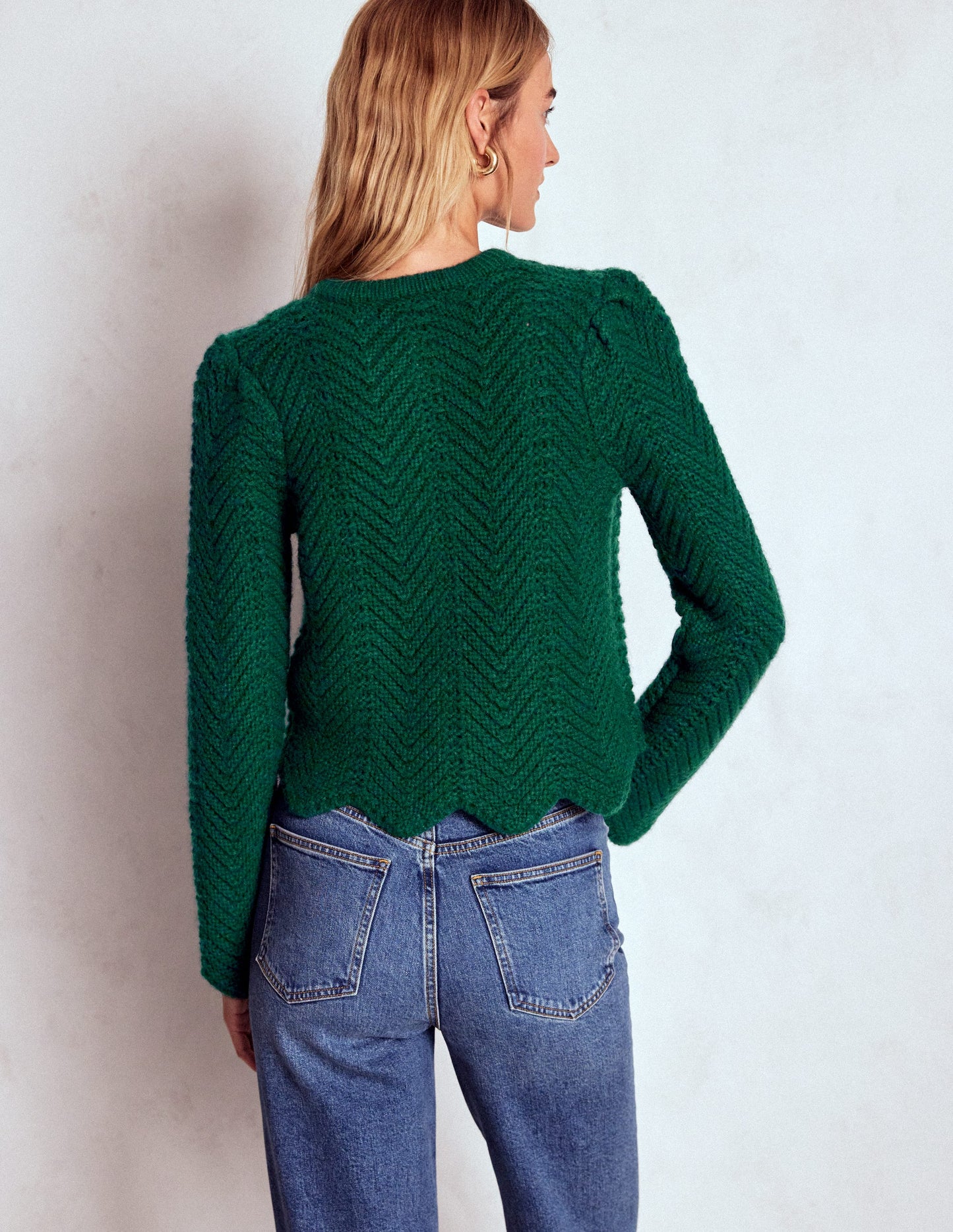 Chunky Chevron Knitted Jacket-Emerald Night
