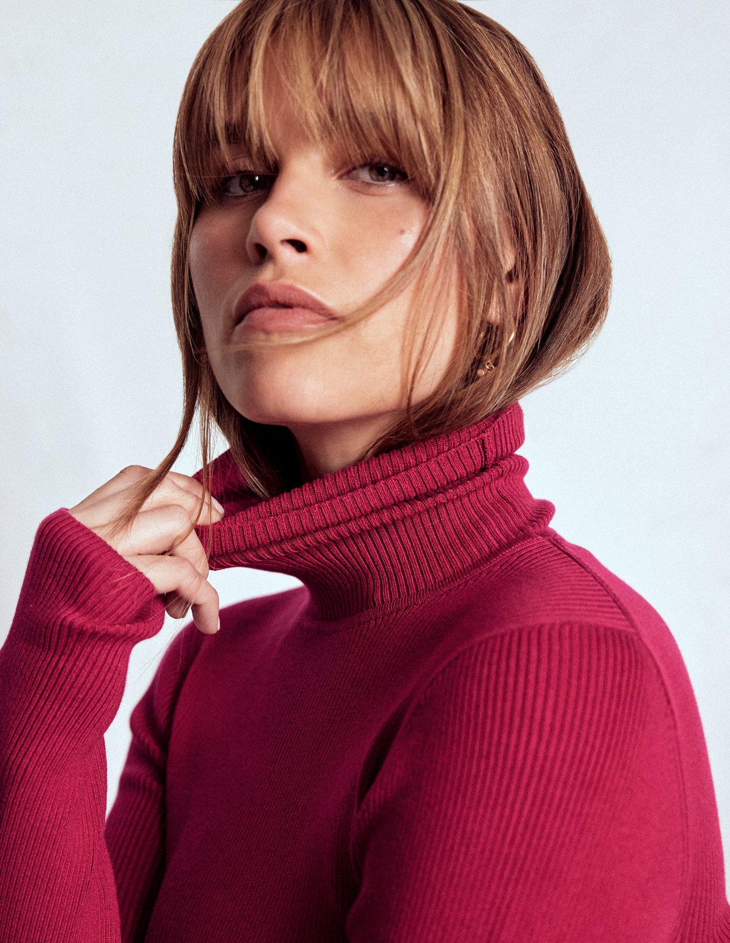 Emilia Roll Neck Sweater-Bright Cherry