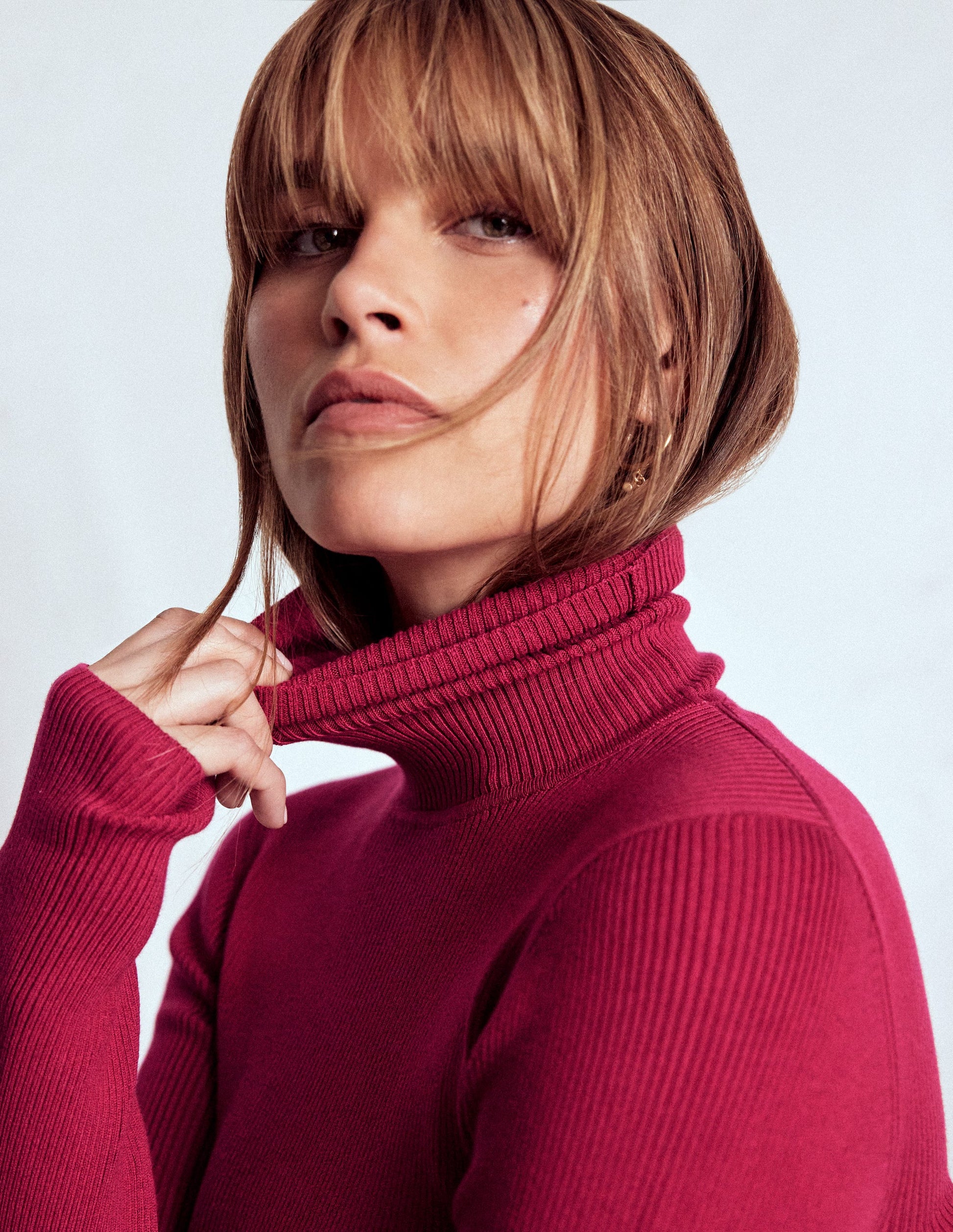 Emilia Roll Neck Sweater-Bright Cherry-1