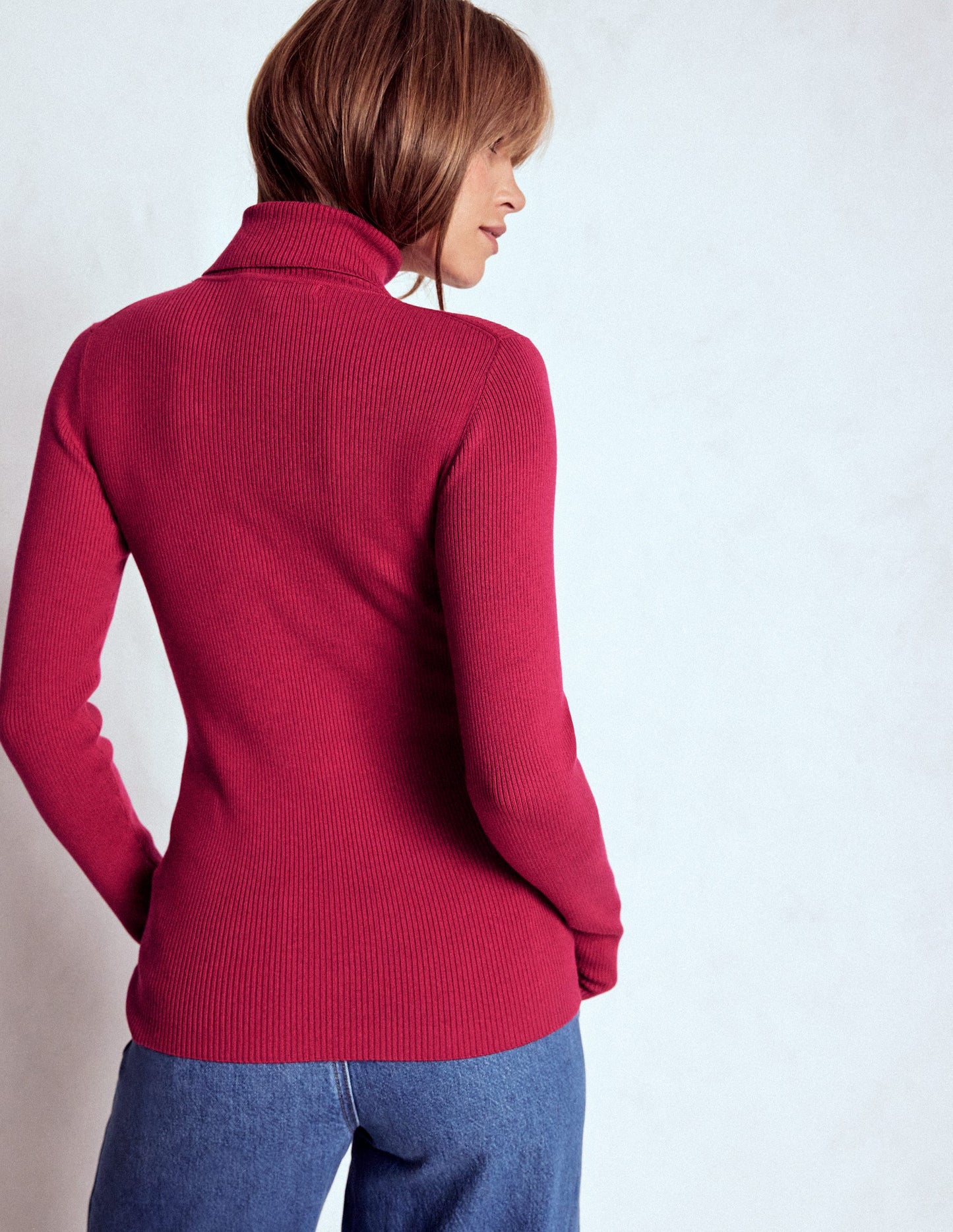 Emilia Roll Neck Sweater-Bright Cherry
