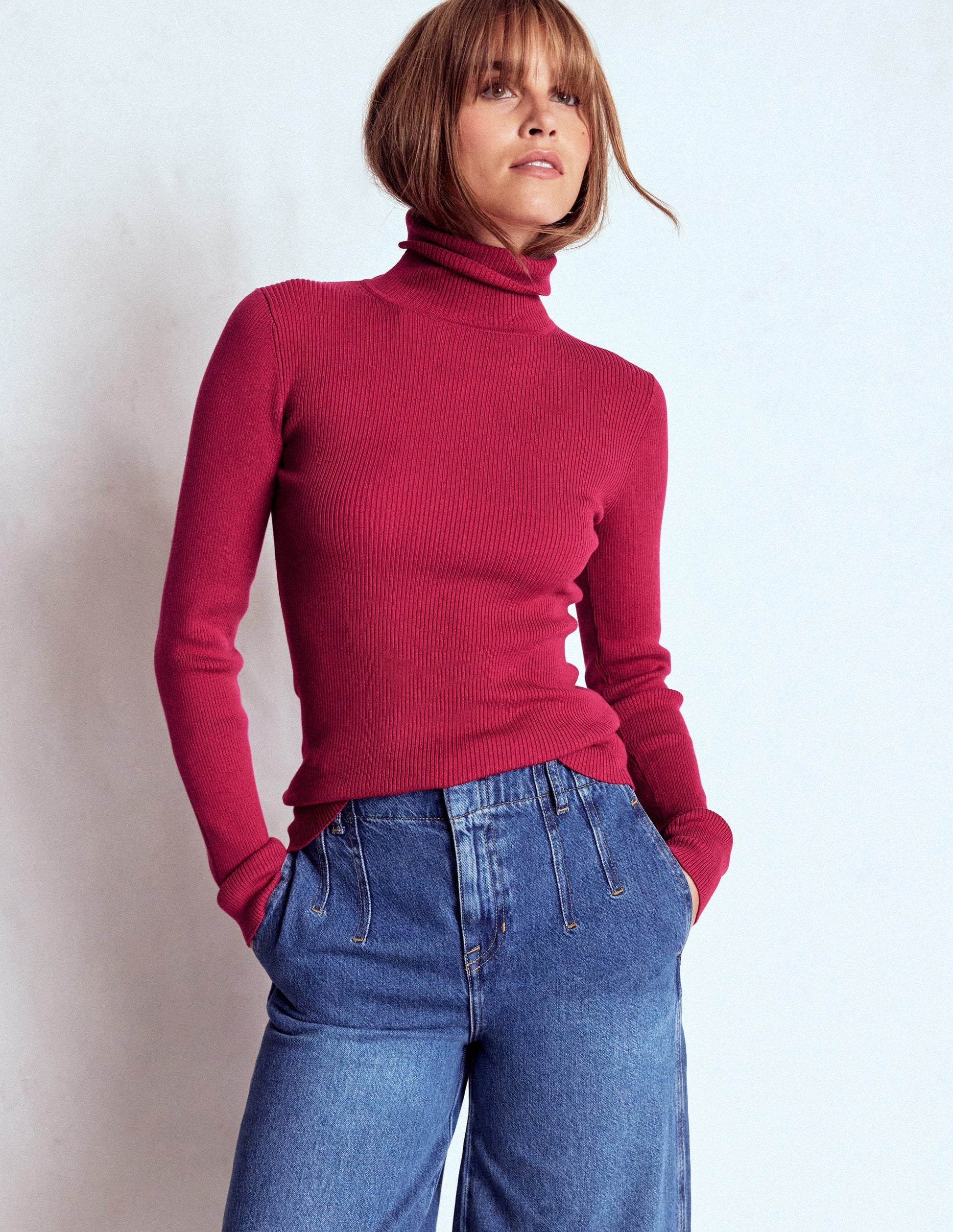 Emilia Roll Neck Sweater-Bright Cherry-3