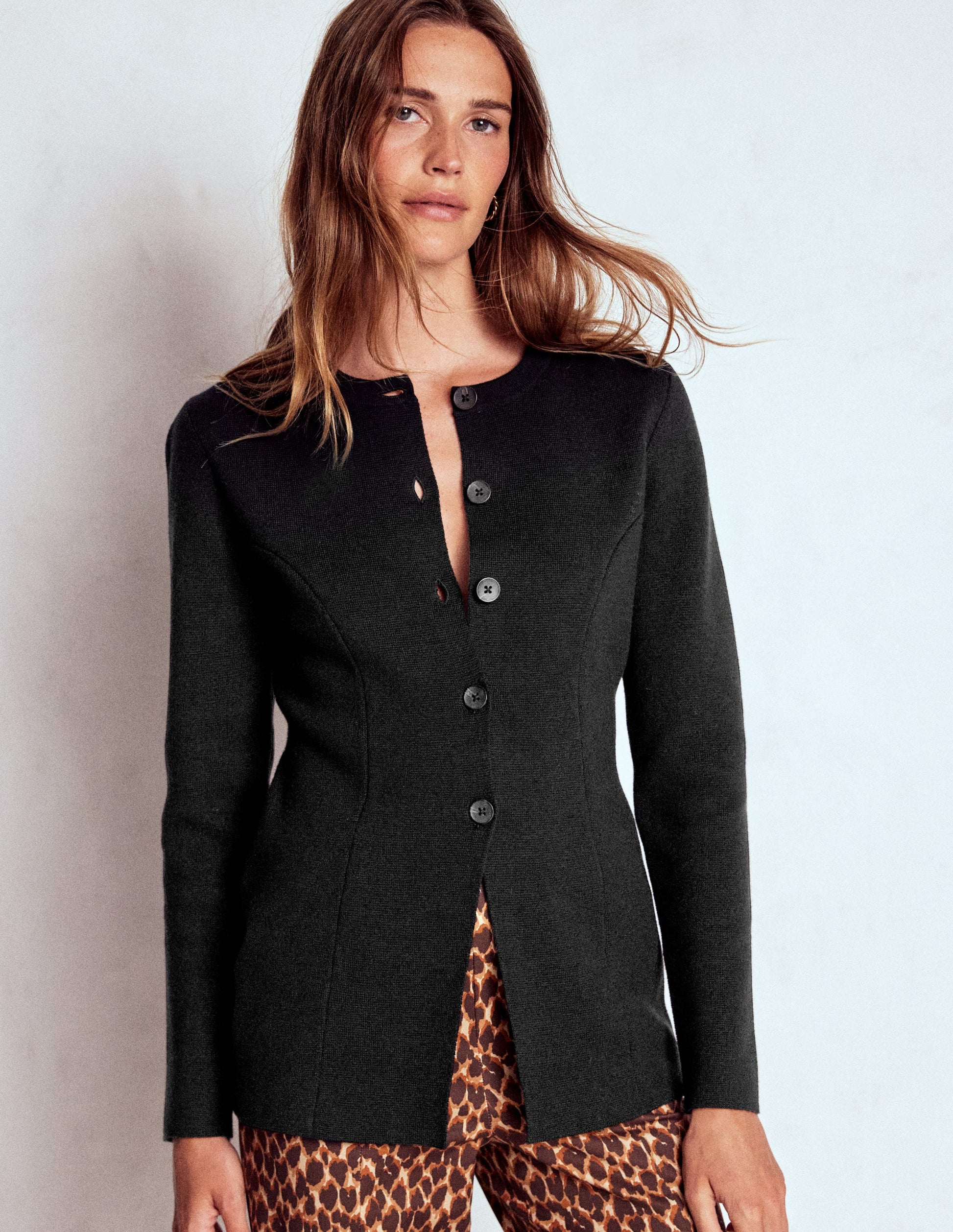 Joanna Fitted Knitted Jacket-Black-4