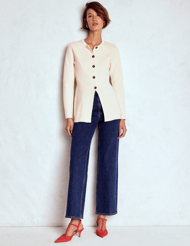 Joanna Fitted Knitted Jacket-Warm Ivory