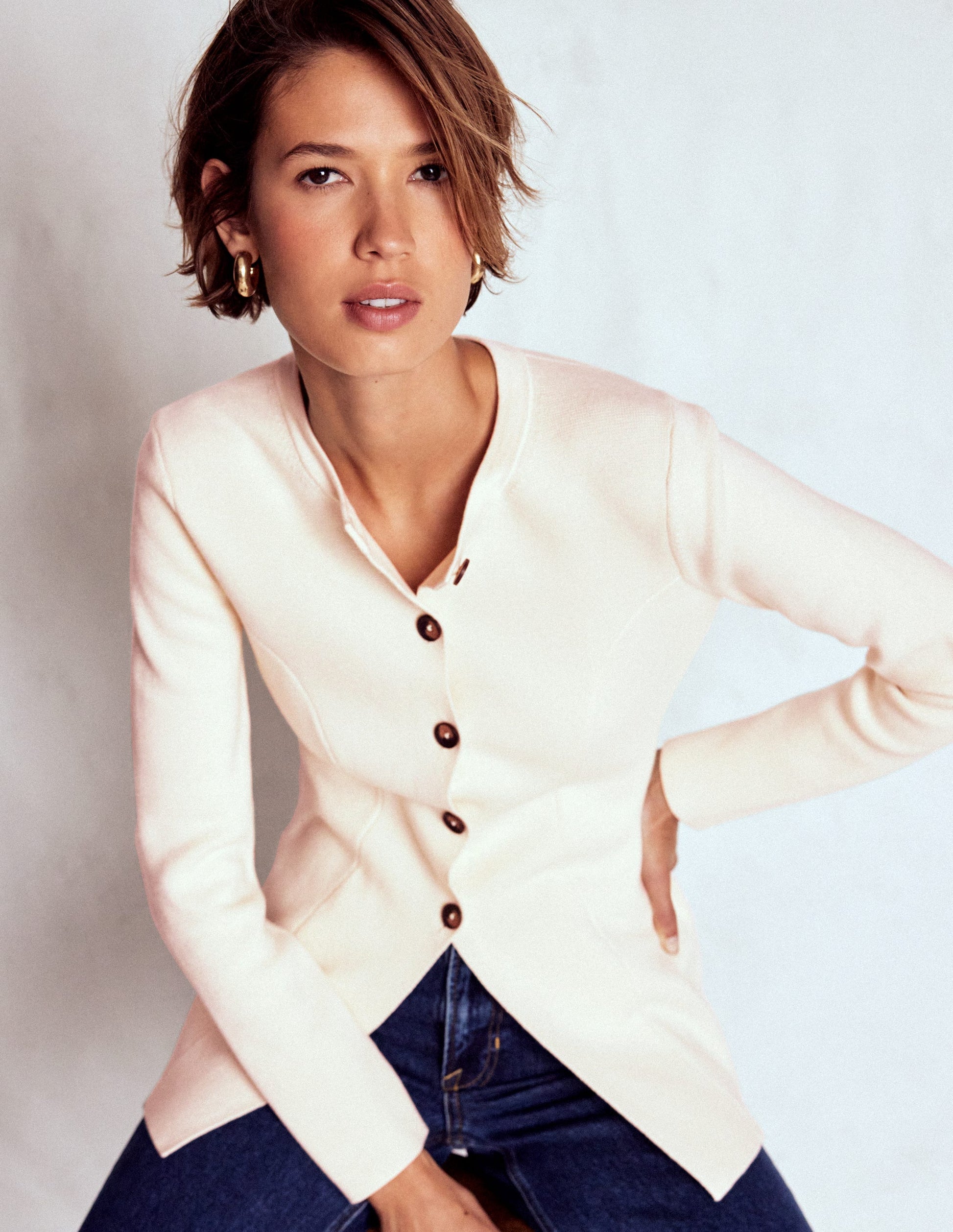 Joanna Fitted Knitted Jacket-Warm Ivory-4