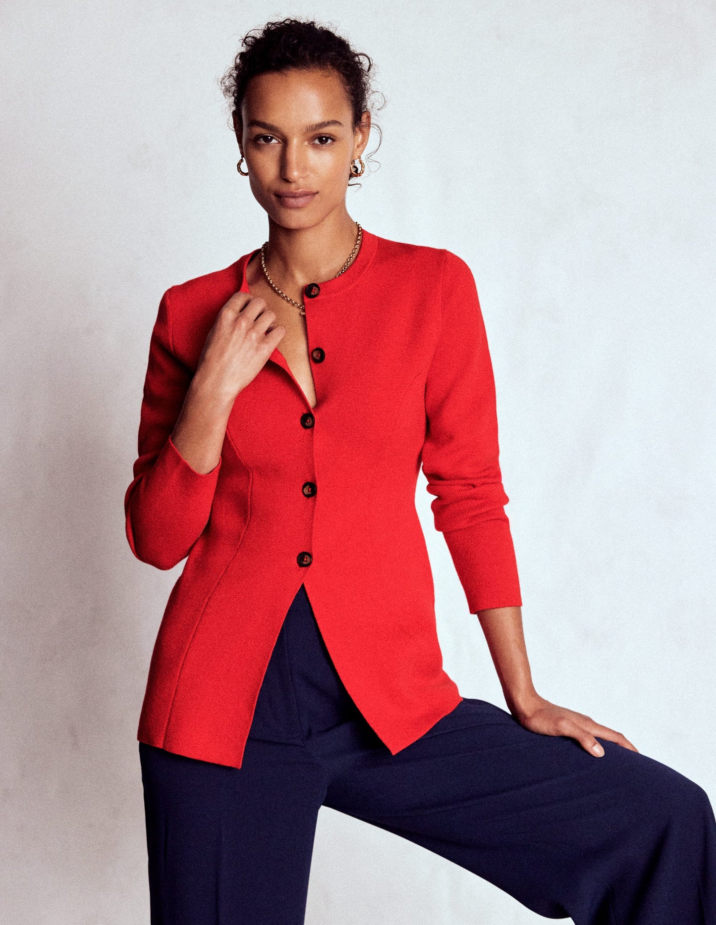 Joanna Fitted Knitted Jacket-Poppy Red
