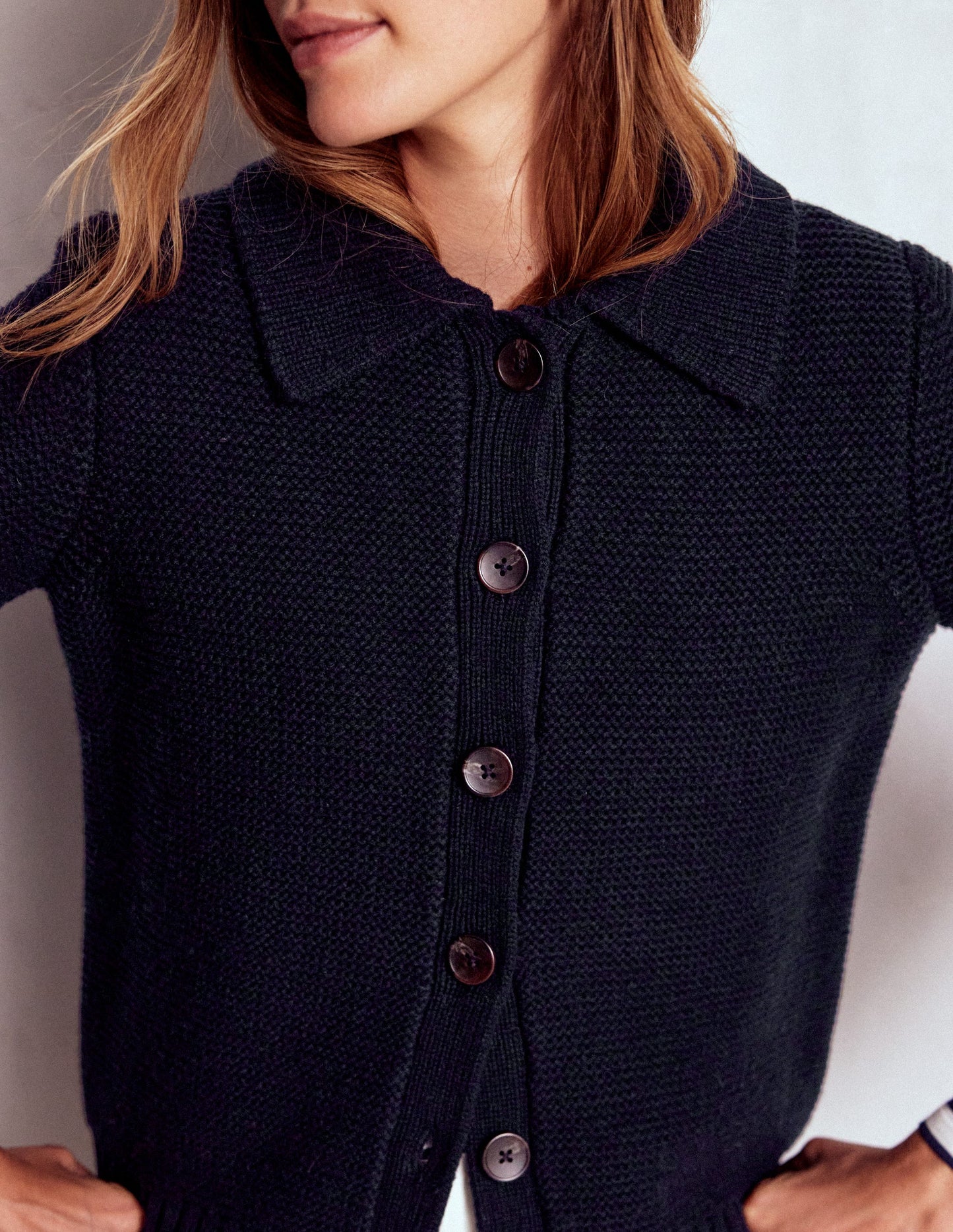 Chunky Collar Knitted Jacket-Navy