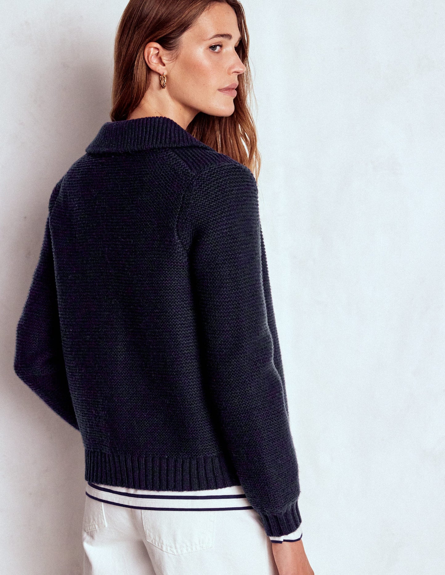 Chunky Collar Knitted Jacket-Navy
