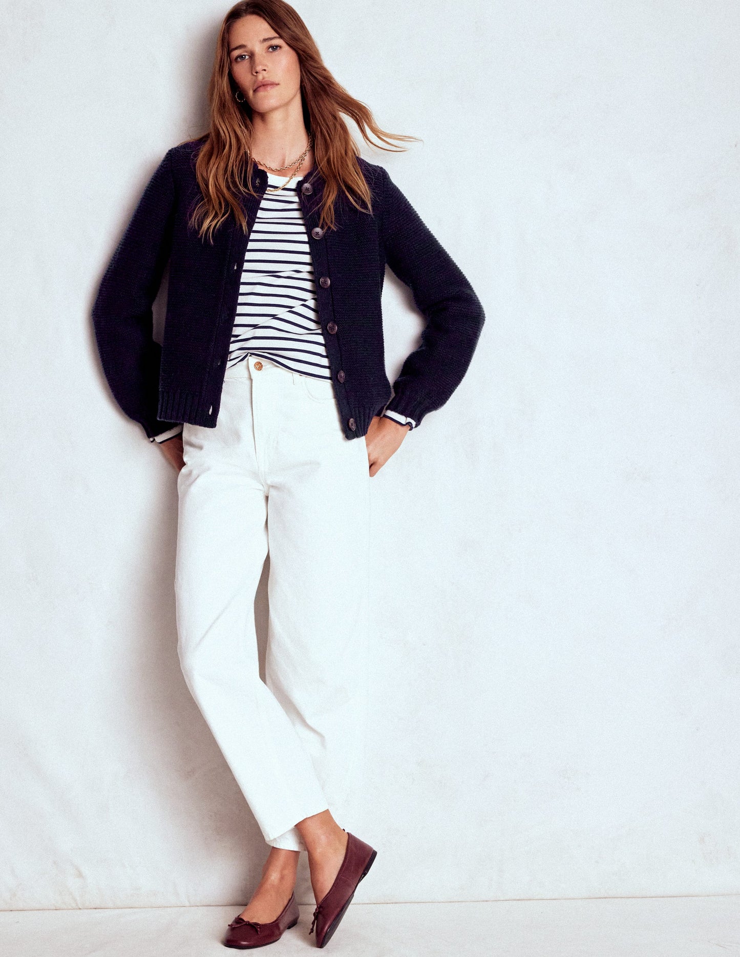 Chunky Collar Knitted Jacket-Navy