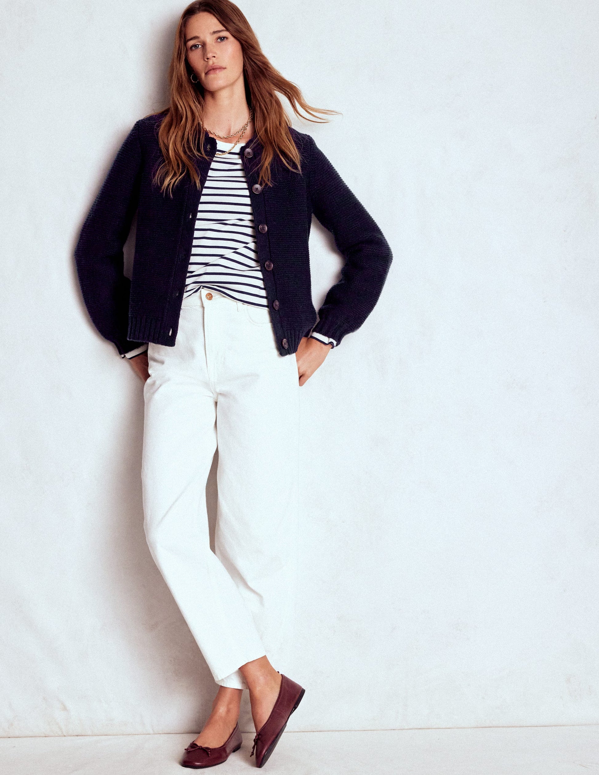 Chunky Collar Knitted Jacket-Navy-4