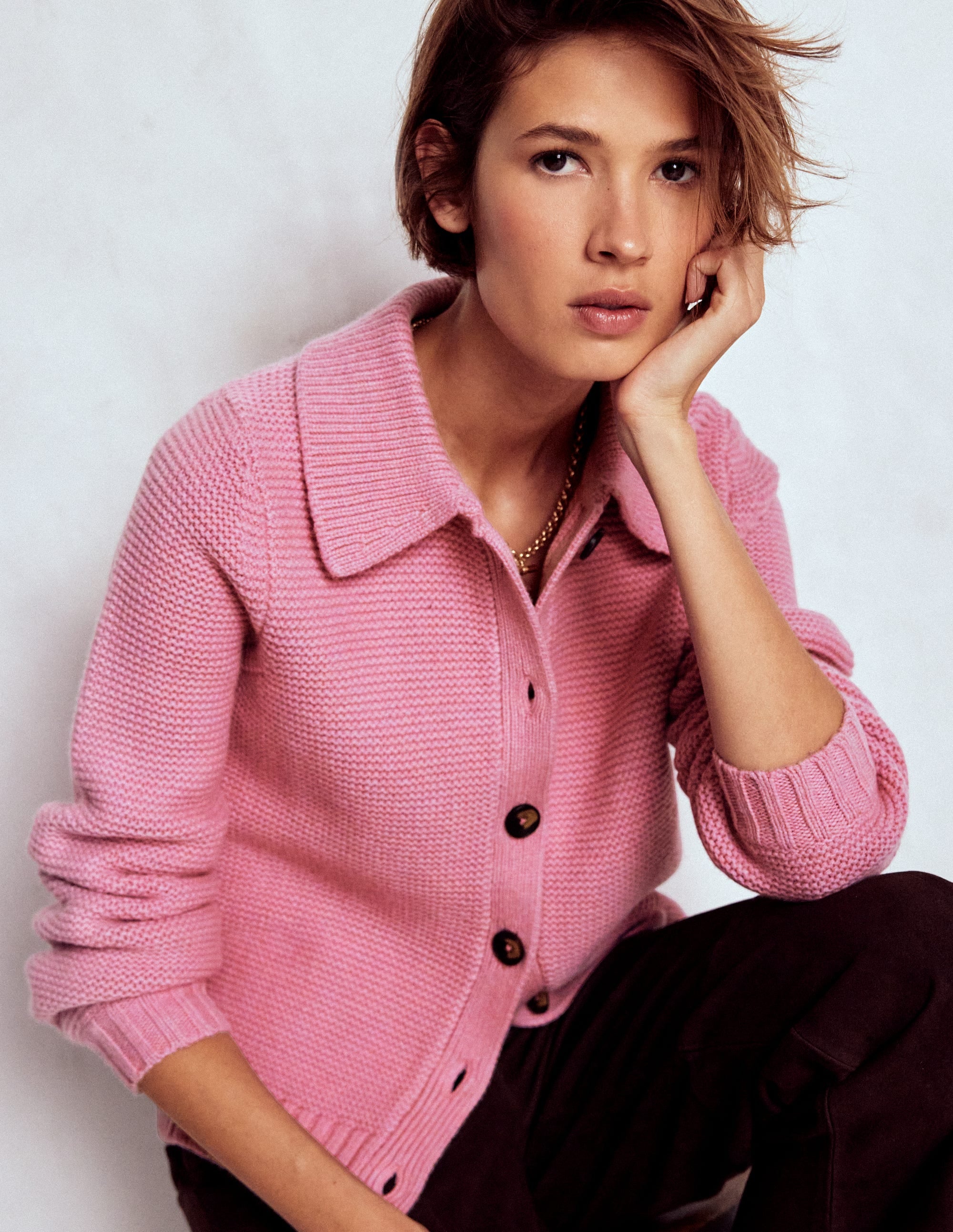 t.japan knit jacket ピンク Chunky Collar Knitted Jacket-Blush Pink | Boden USA