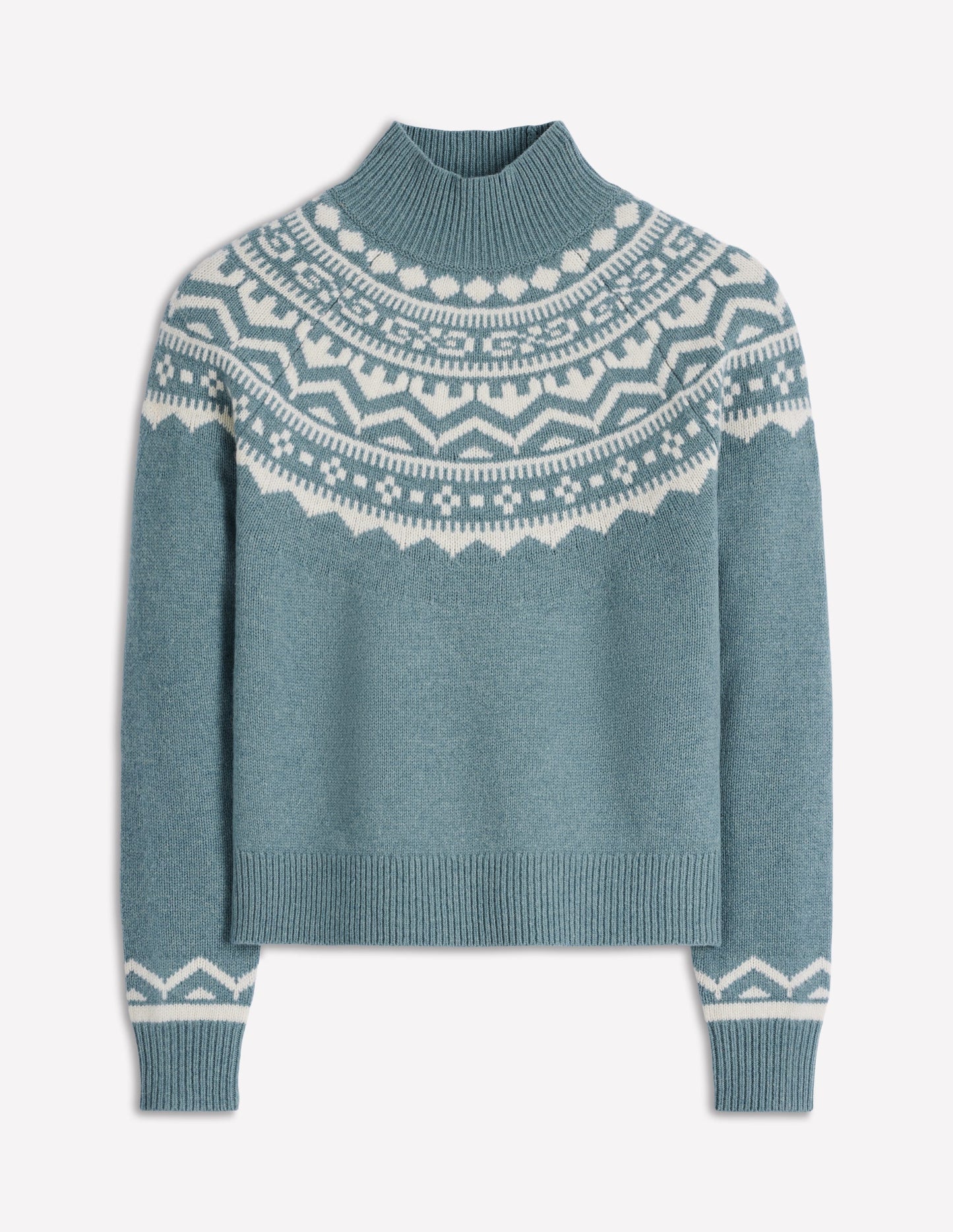 Marion Merino Rib Neck Sweater-Cloud Blue, Fair Isle