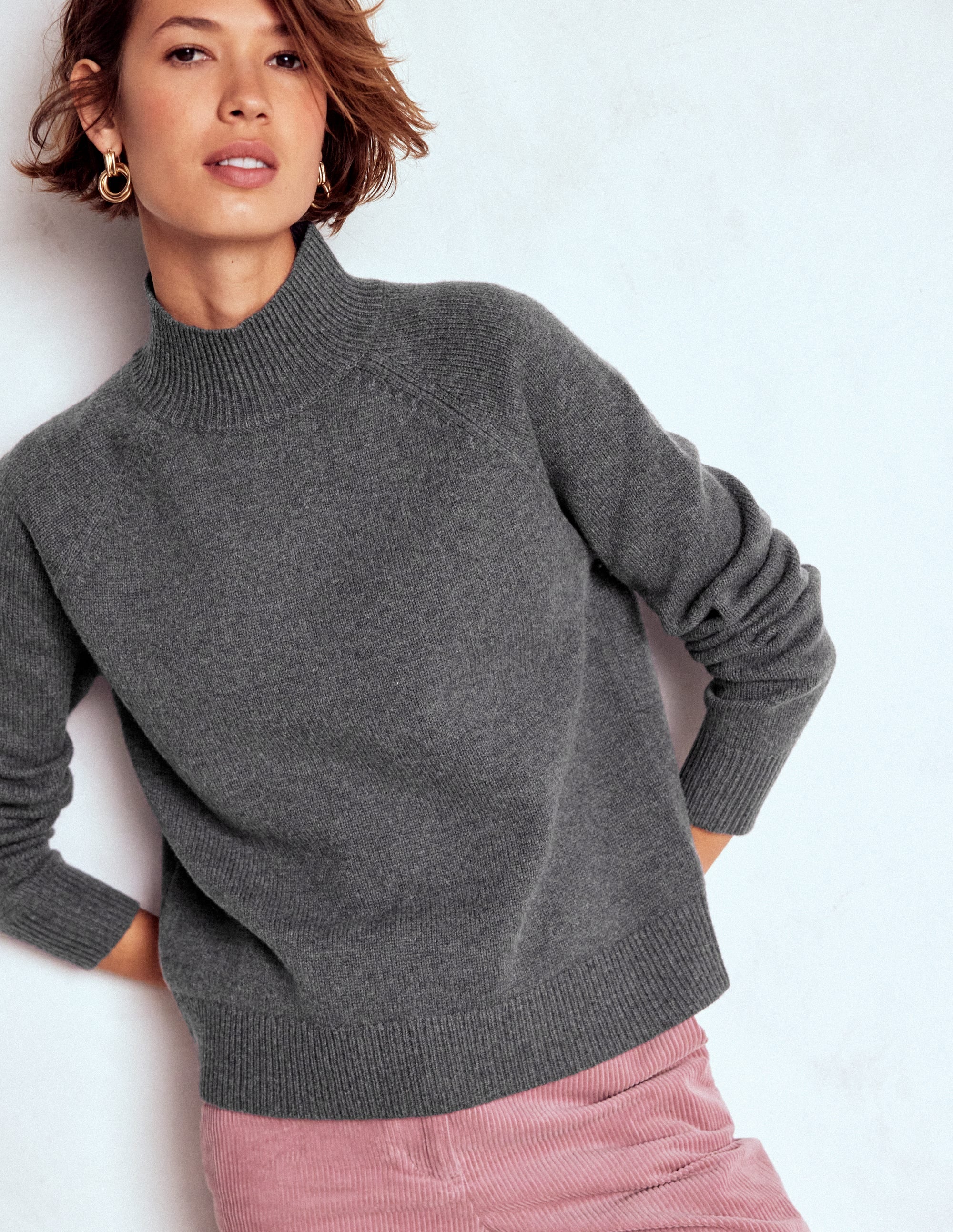Marion Merino Rib Neck Sweater-Charcoal Melange | Boden USA