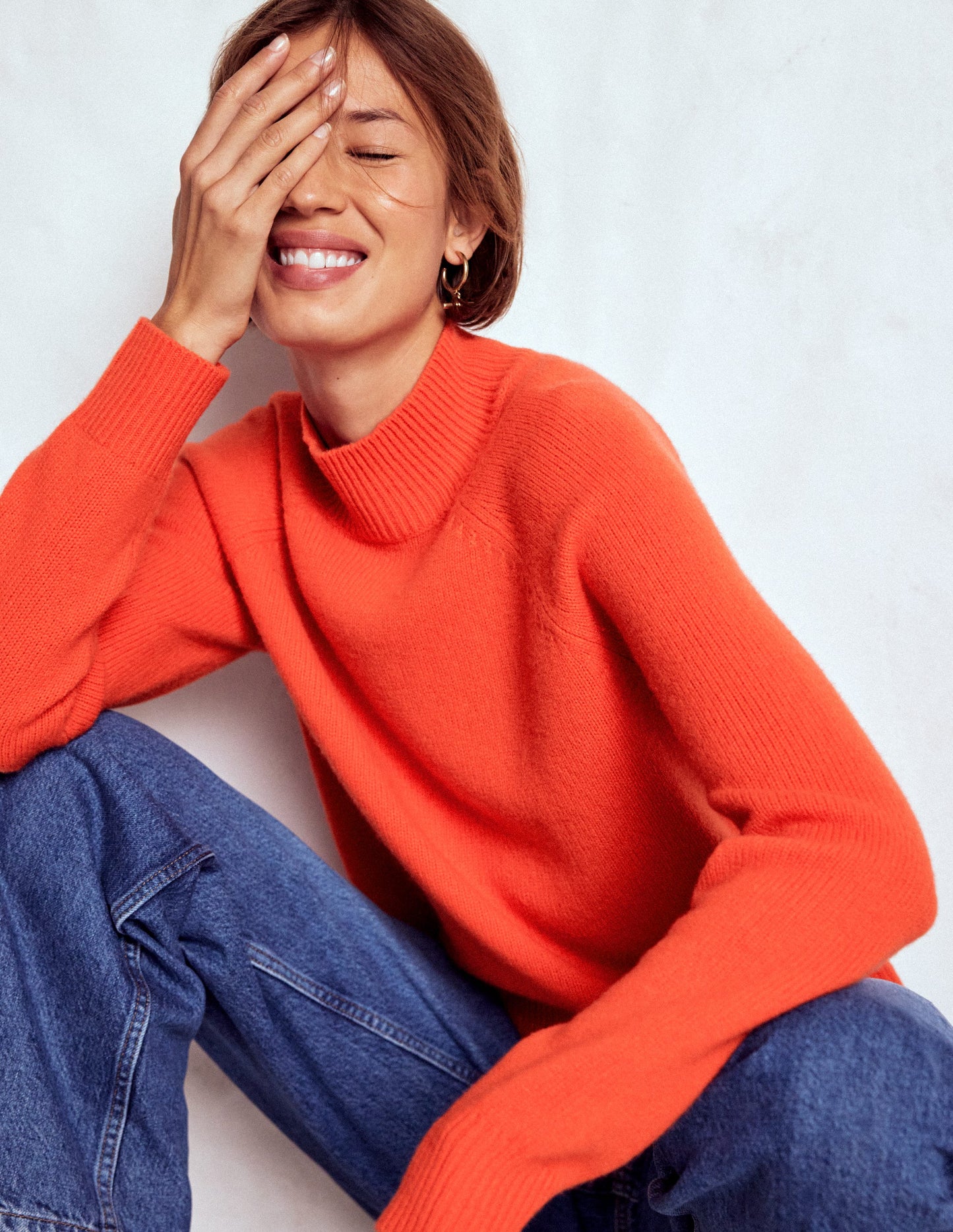 Marion Merino Rib Neck Sweater-Gladioli Orange