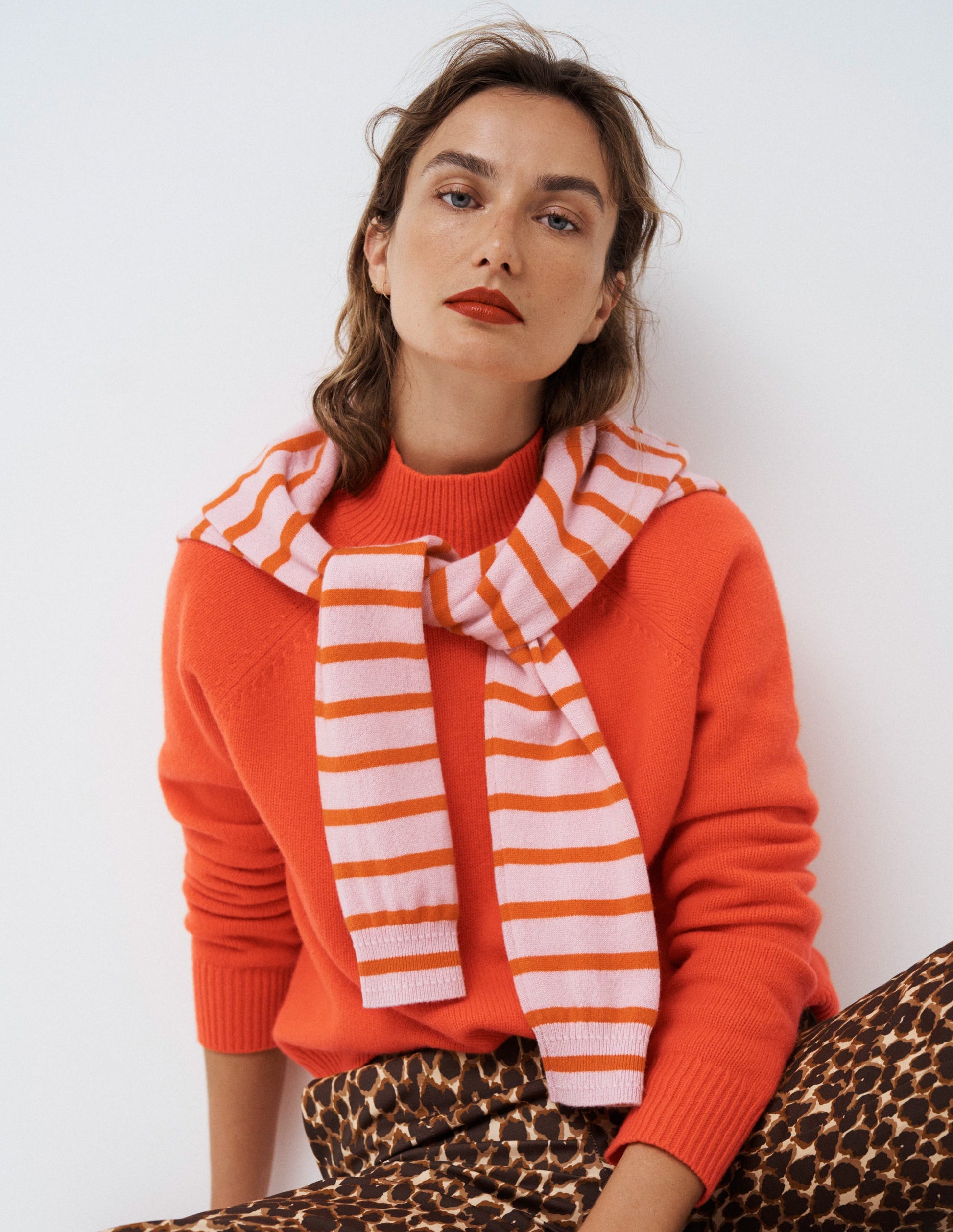 Marion Merino Rib Neck Sweater-Gladioli Orange-6