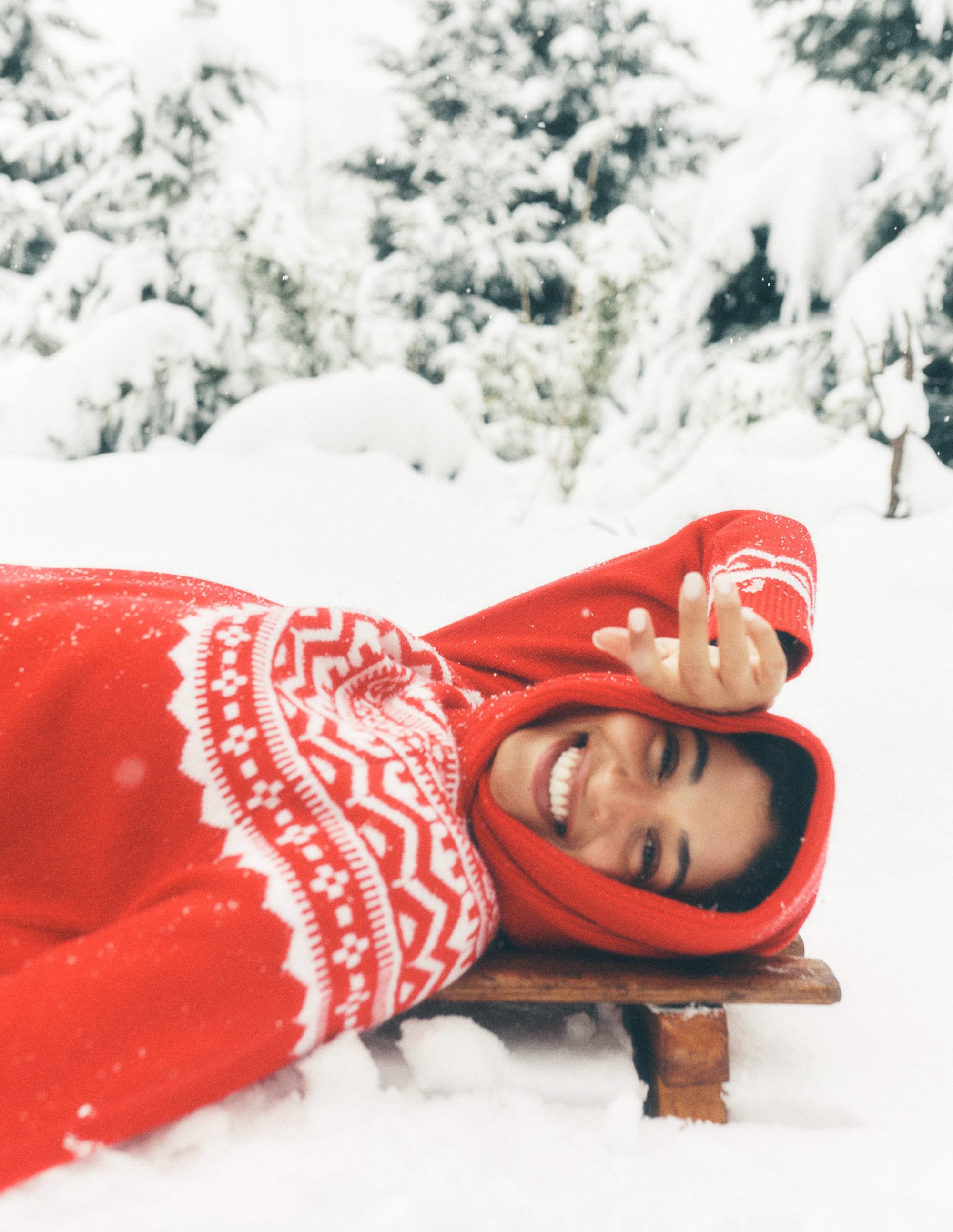 Marion Merino Rib Neck Sweater-Poppy Red Fair Isle - Image 5