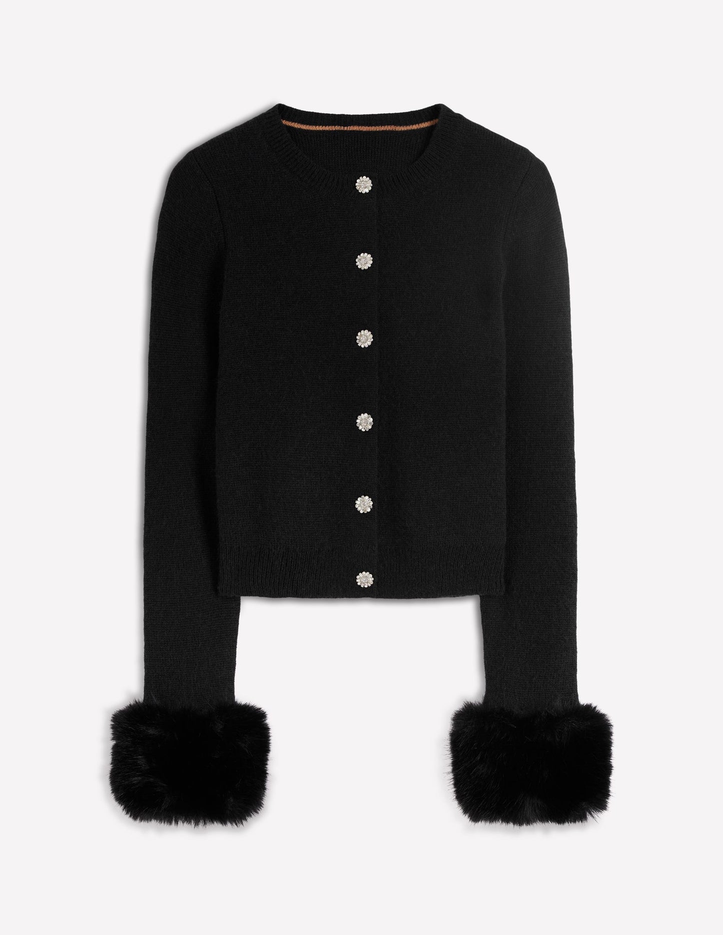 Fur Trim Cardigan-Black