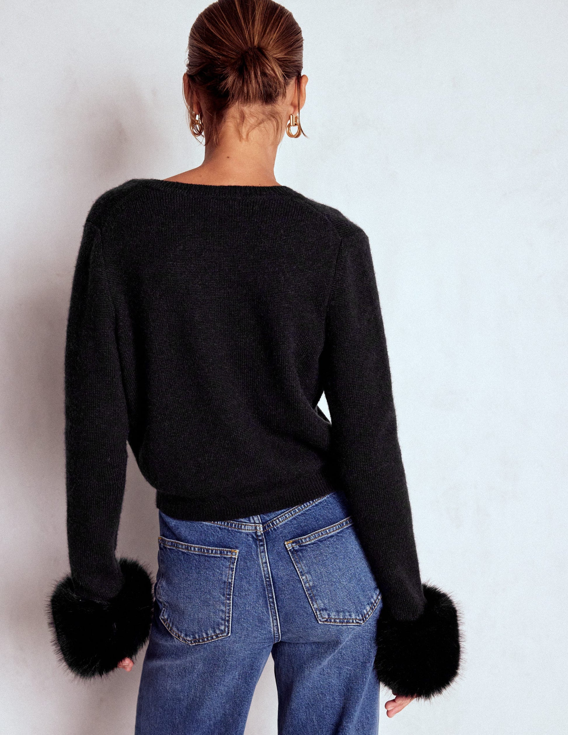 Fur Trim Cardigan-Black-3