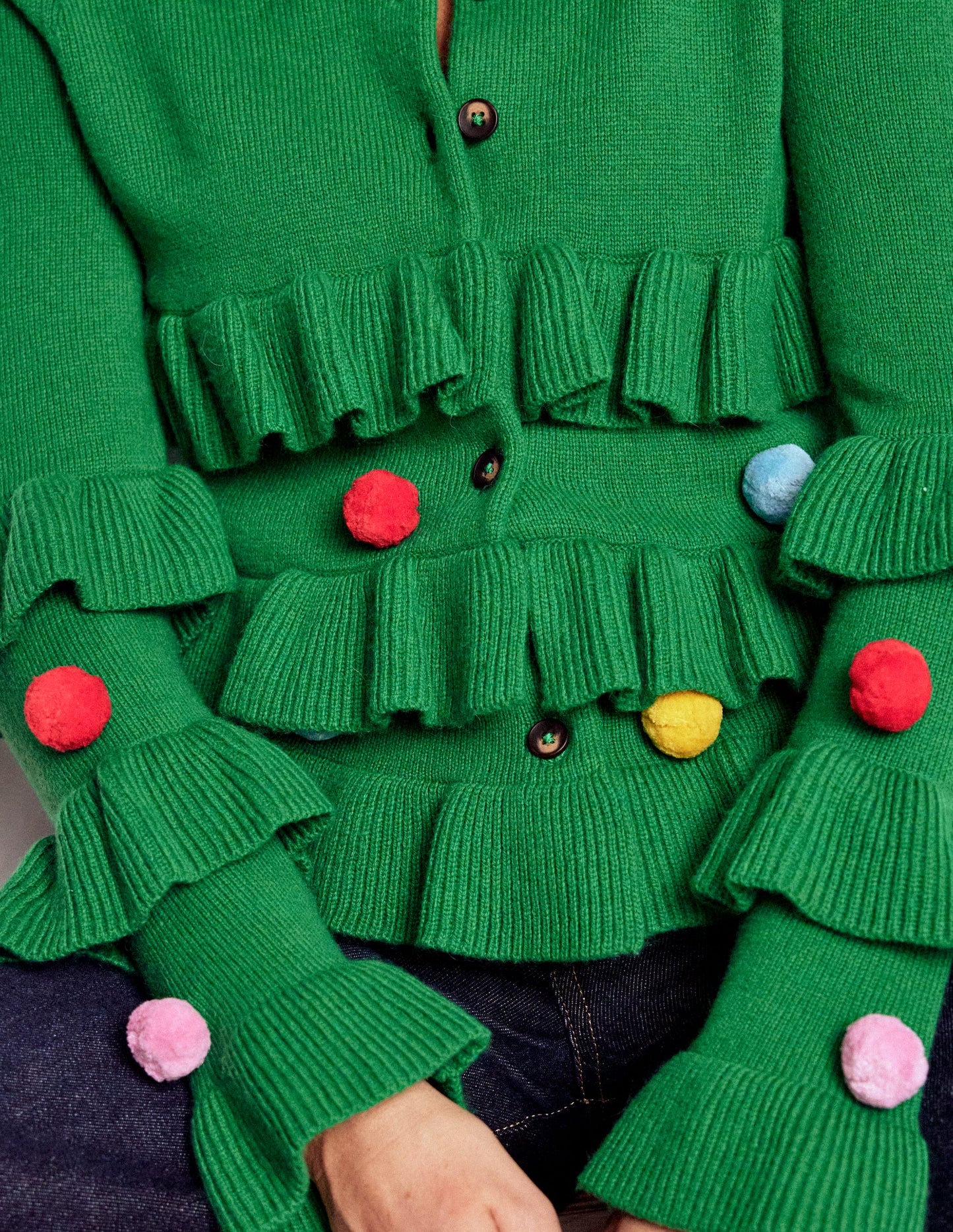 Festive Embroidered Cardigan-Sapling Green