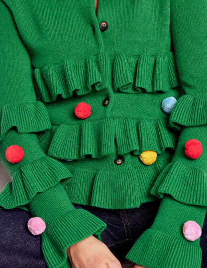 Festive Embroidered Cardigan-Sapling Green-2