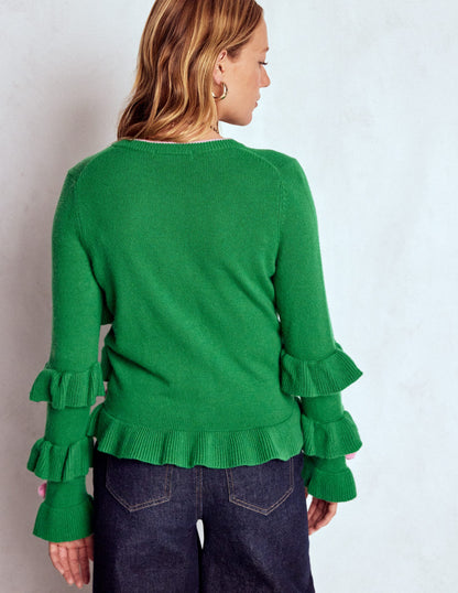 Festive Embroidered Cardigan-Sapling Green-3