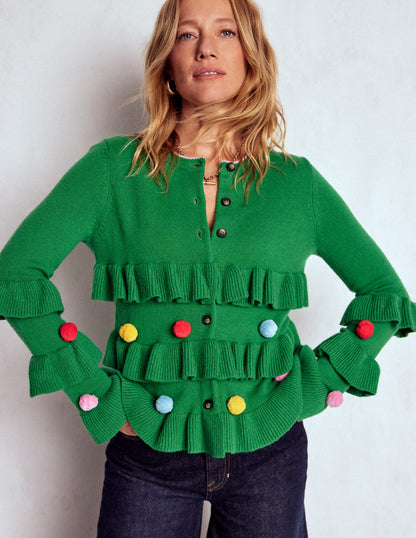Festive Embroidered Cardigan-Sapling Green-4