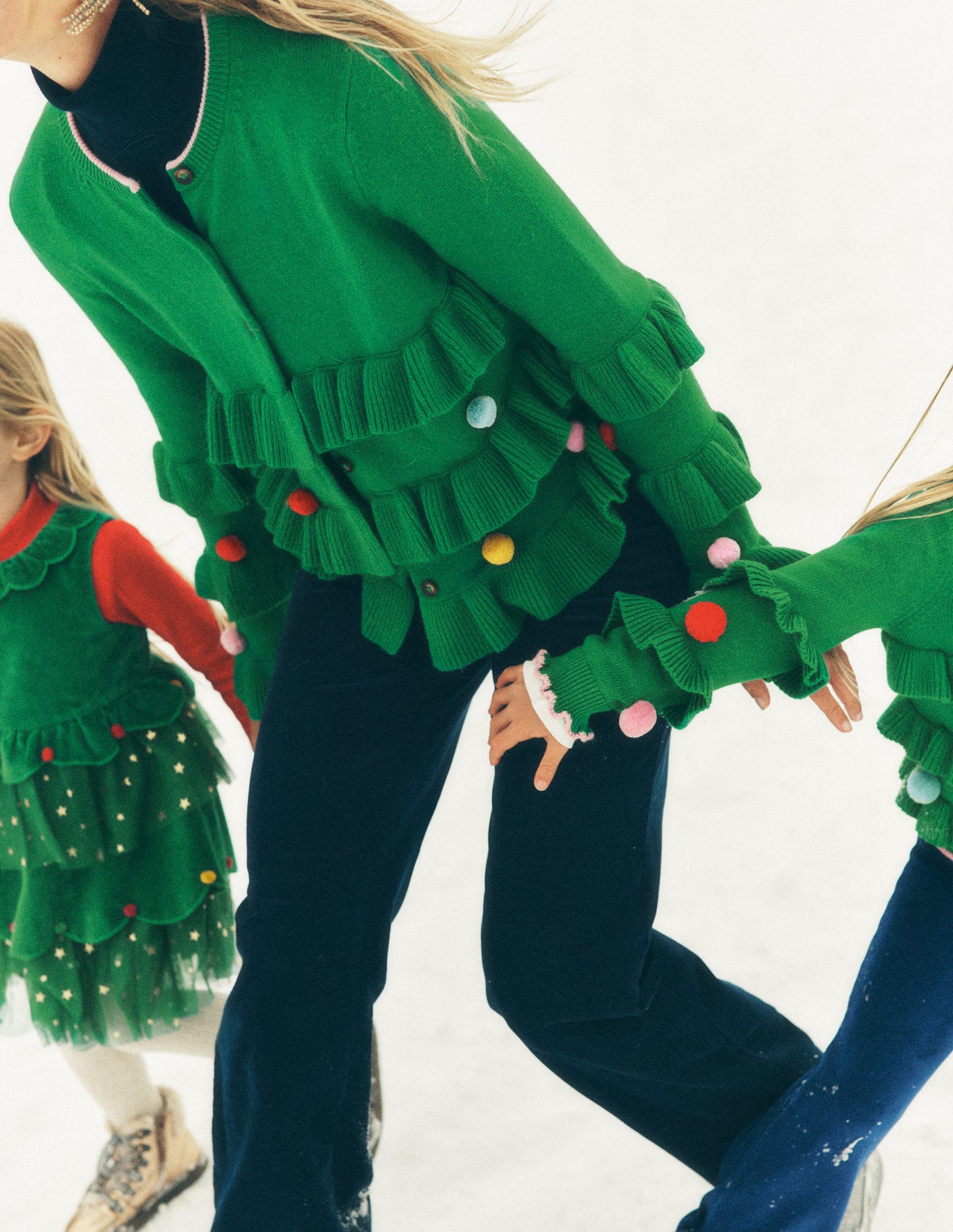 Festive Embroidered Cardigan-Sapling Green