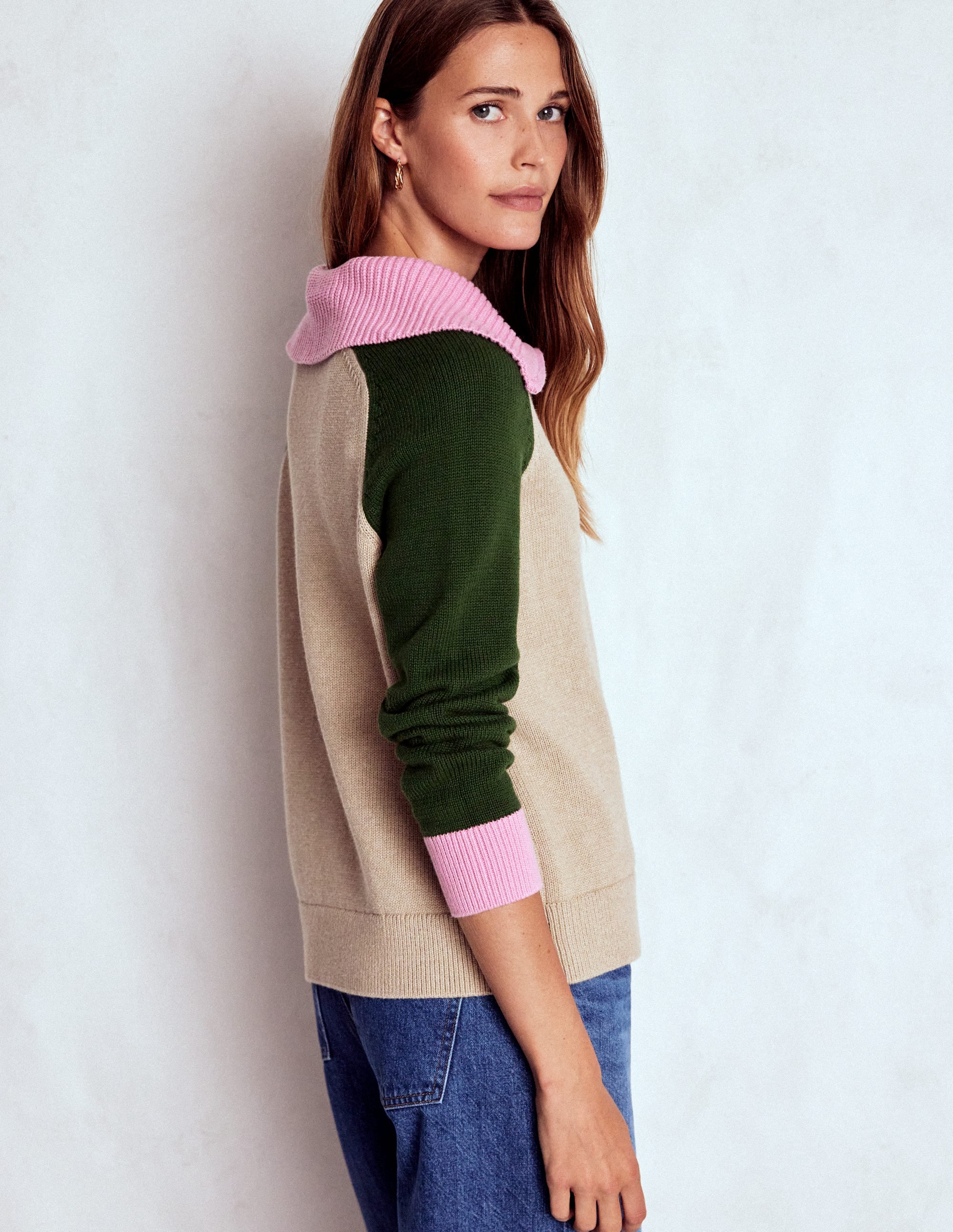 Lucy Half-zip Sweater-Chinchilla Melange, Green Fir | Boden USA