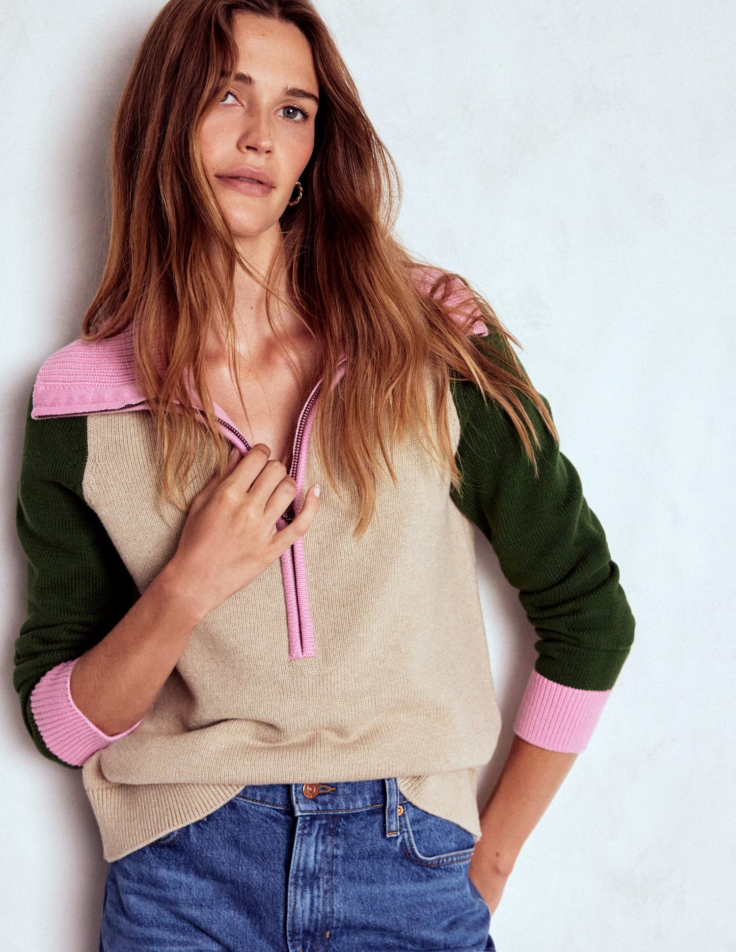 Lucy Half-zip Sweater-Chinchilla Melange, Green Fir