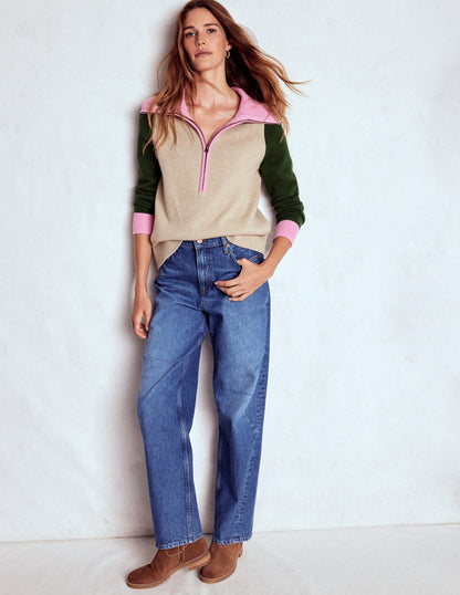 Lucy Half-zip Sweater-Chinchilla Melange, Green Fir-5