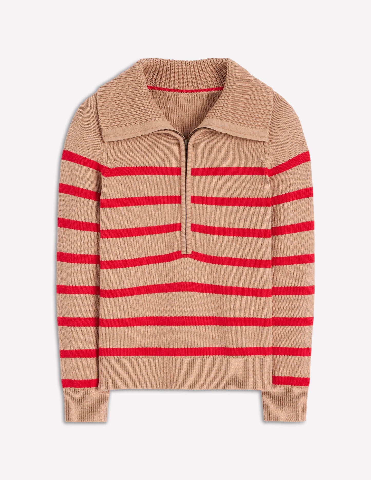 Lucy Half-zip Sweater-Camel Melange, Red Stripe