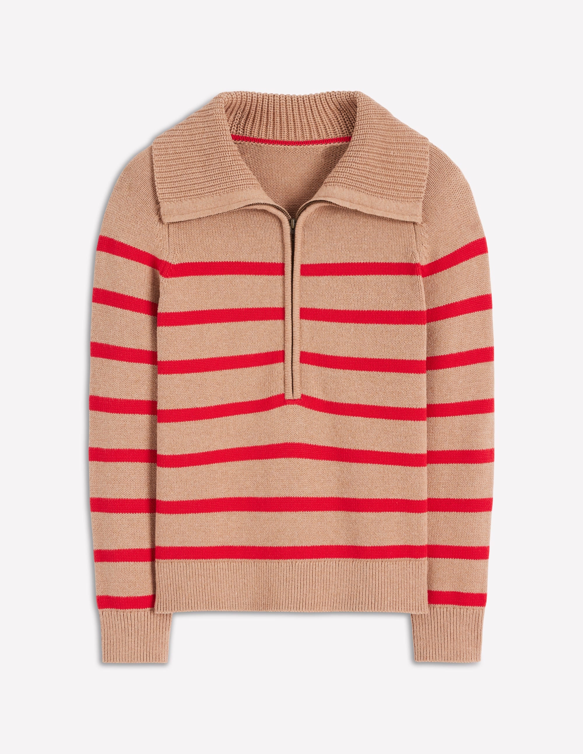 Lucy Half Zip Sweater-Camel Melange, Red Stripe - Image 5