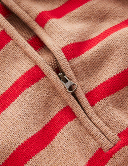 Lucy Half-zip Sweater-Camel Melange, Red Stripe-6