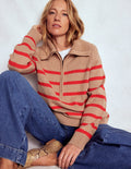 Lucy Half-zip Sweater-Camel Melange, Red Stripe