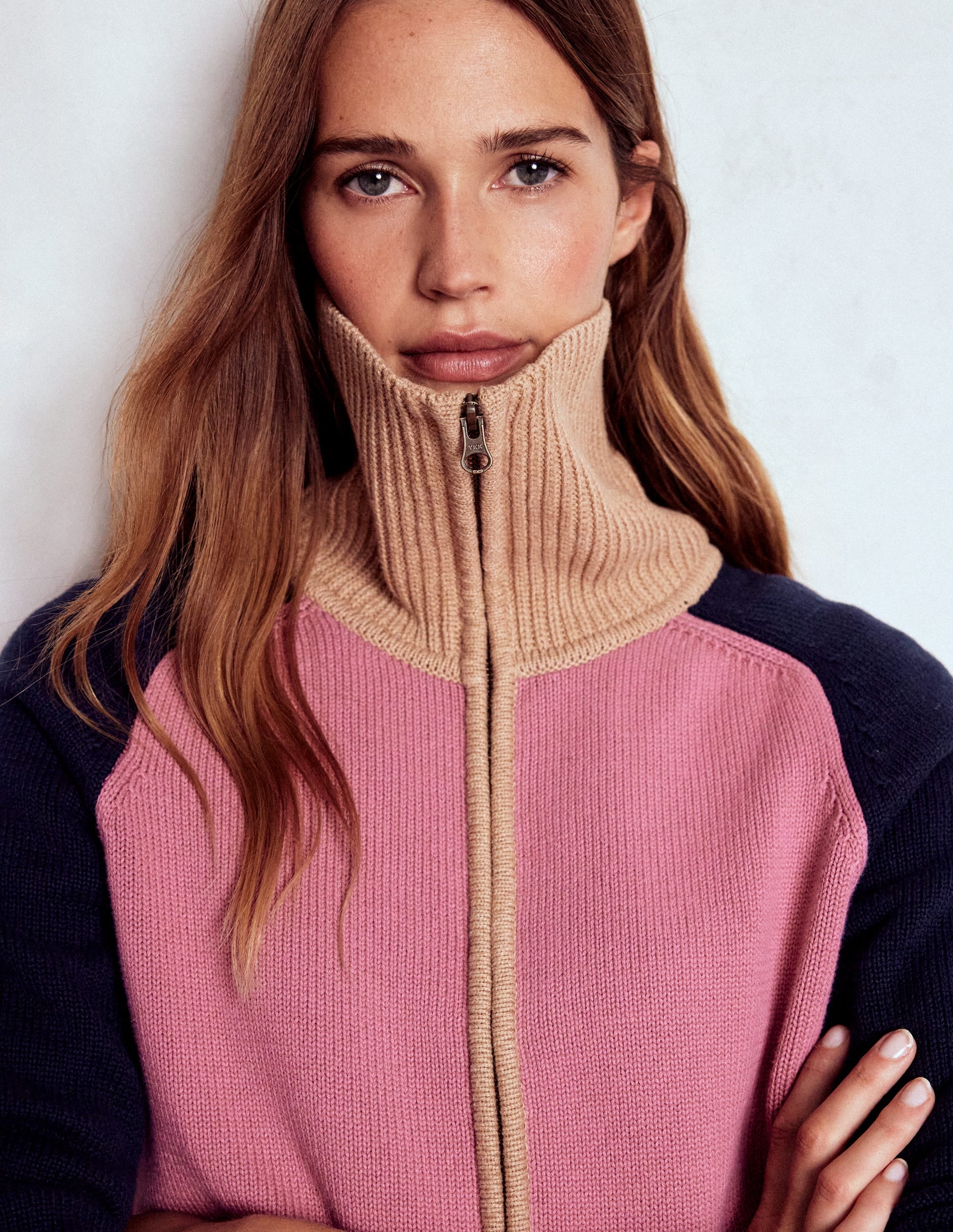 Lucy Half-zip Sweater-Pink Heather, Navy | Boden USA